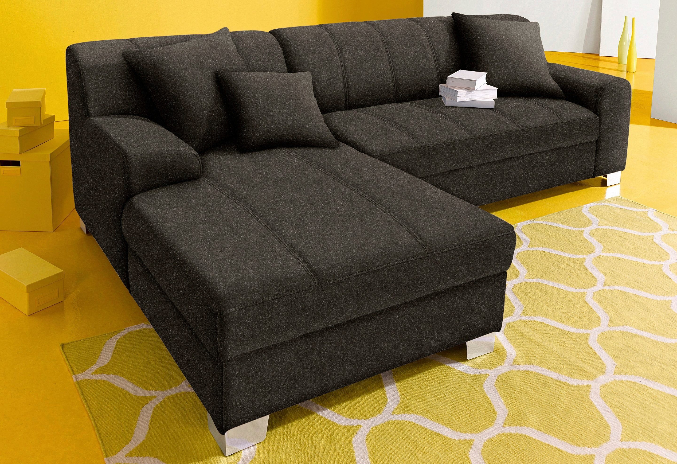 DOMO collection Ecksofa Turah incl. Zierkissen, moderne Steppung, auch in Leder, wahlweise mit Bettfunktion, Schlafsofa, B/T/H: 239/152/75 cm, L-Form