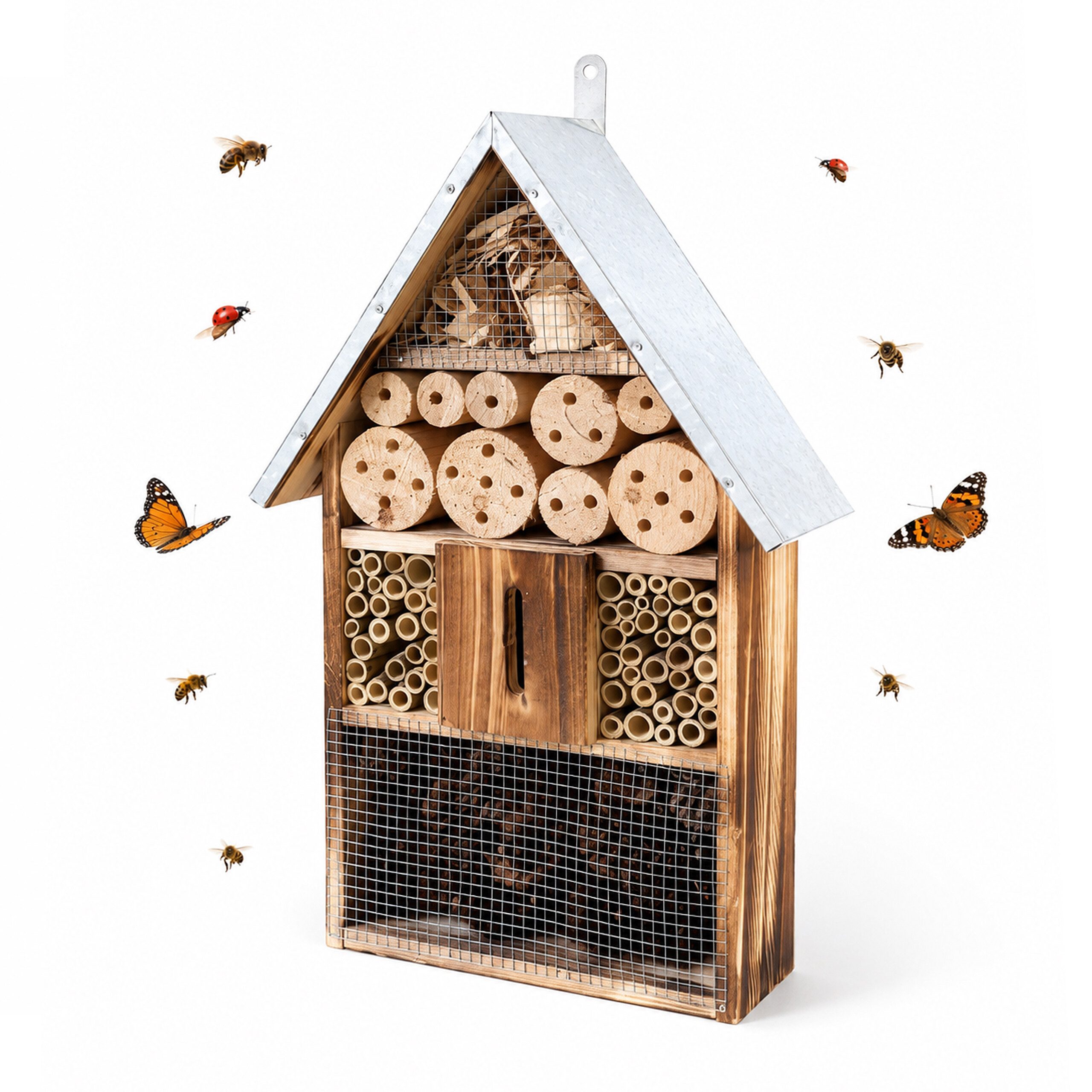 relaxdays Insektenhotel mit Metalldach, (1-St), geflammt