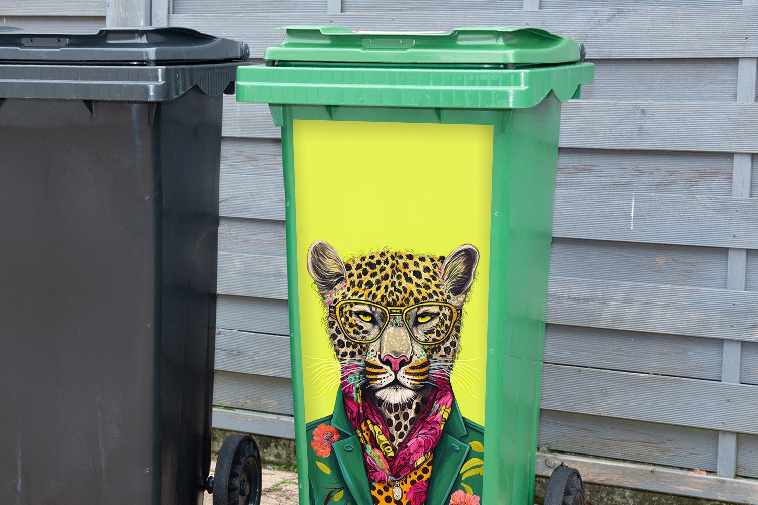 MuchoWow Wandsticker Panther Mülltonne, - (1 Brillen - Sticker, Tier Abfalbehälter St), Container, Mülleimer-aufkleber, - Farben