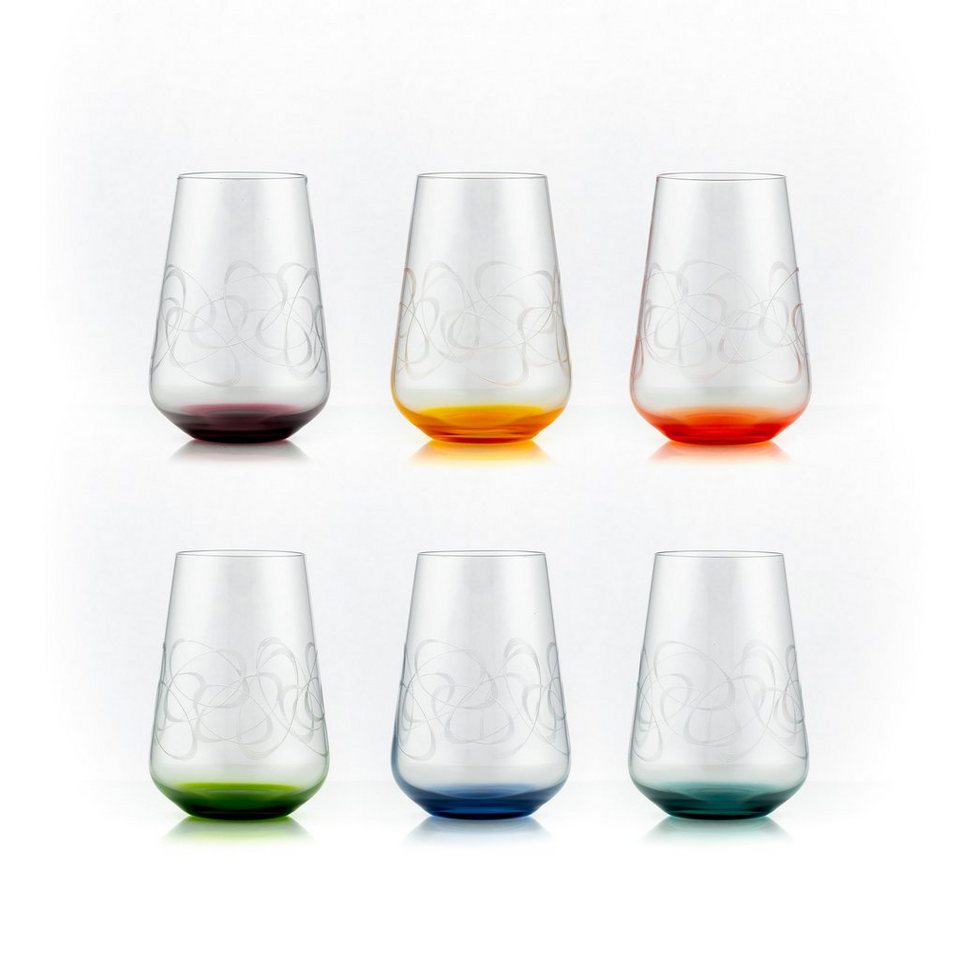 Crystalex Longdrinkglas Sandra bunt Longdrinks Wassergläser 380 ml,  Kristallglas, Farbig, Pantografie, Kristallglas