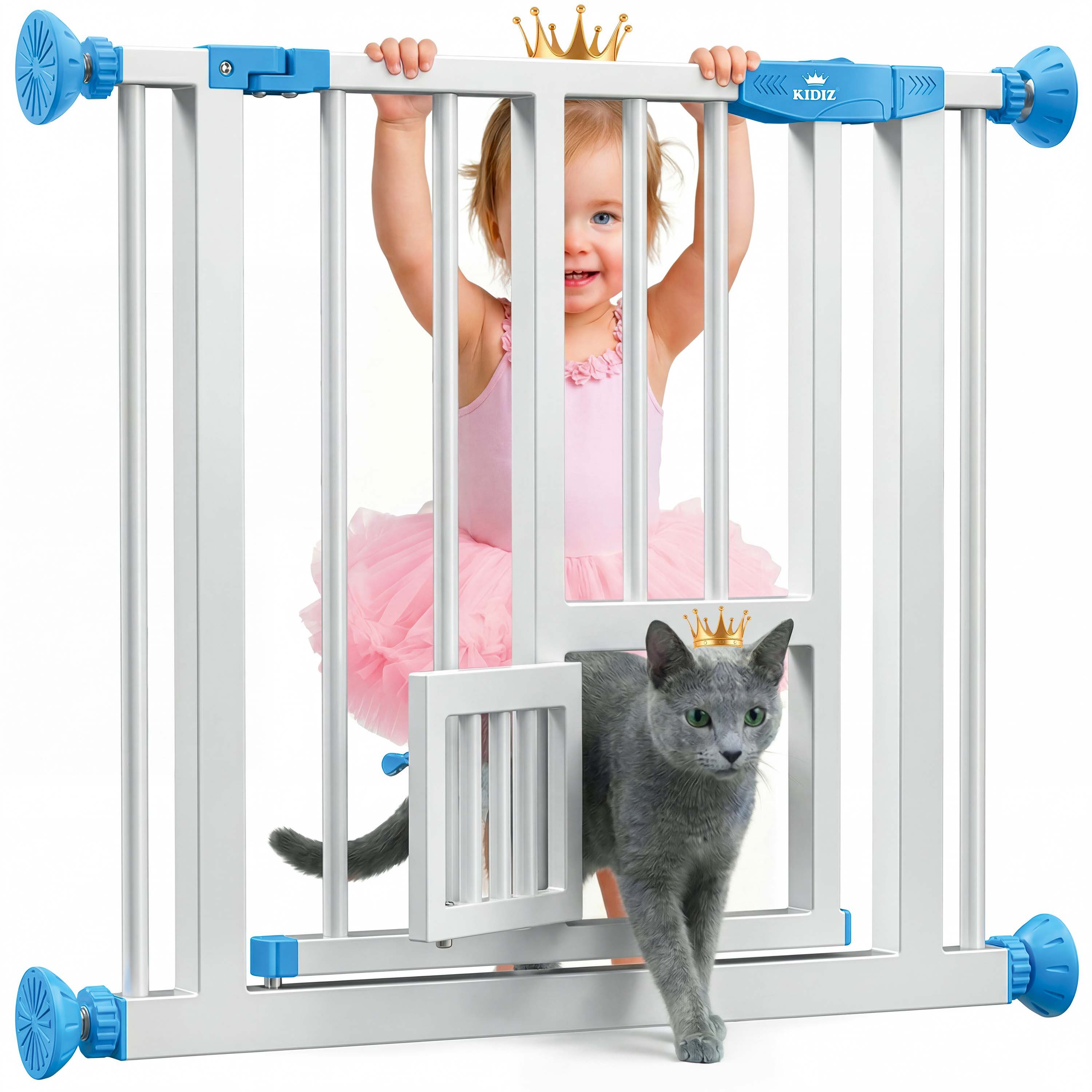 KIDIZ Türschutzgitter, Absperrgitter zum Klemmen mit Katzenklappe Treppenschutzgitter