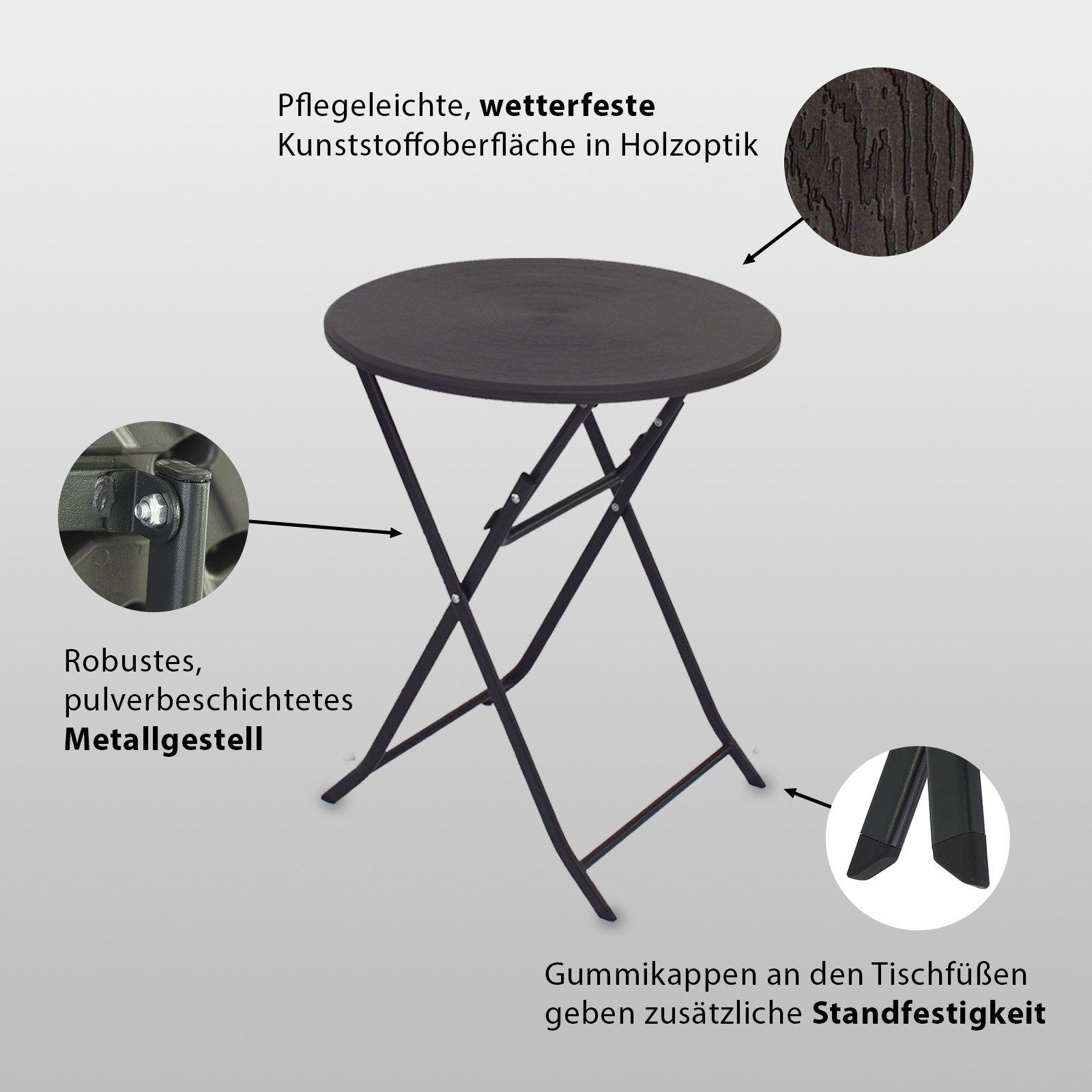 TRUTZHOLM Bistrotisch Bistrotisch Partytisch Klapptisch grau Holzoptik 60 cm Ø klappbar (pflegeleicht, 1-St), klappbar