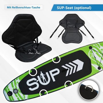 24Move SUP-Board Supboard Set, Premium Stand Up Paddleboard aufblasbar, inkl. Zubehör, Longboard, (Rucksack, Paddel, Action Cam ready, Doppelhub Pumpe, Sicherungsleine, 6 tlg., für Kinder & Erwachsene, GRÜN, 305x76, bis 150 kg), mit Drop Stich Technologie und Anti-Rutsch Oberfläche