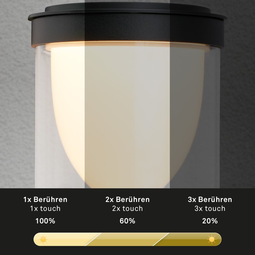 Briloner Leuchten Wandleuchte 3930015, LED fest integriert, 2700K - Extra-Warmweiß, LED Wandleuchte ohne Stromanschluss 24x12x10 cm Schwarz 4W Hauswand