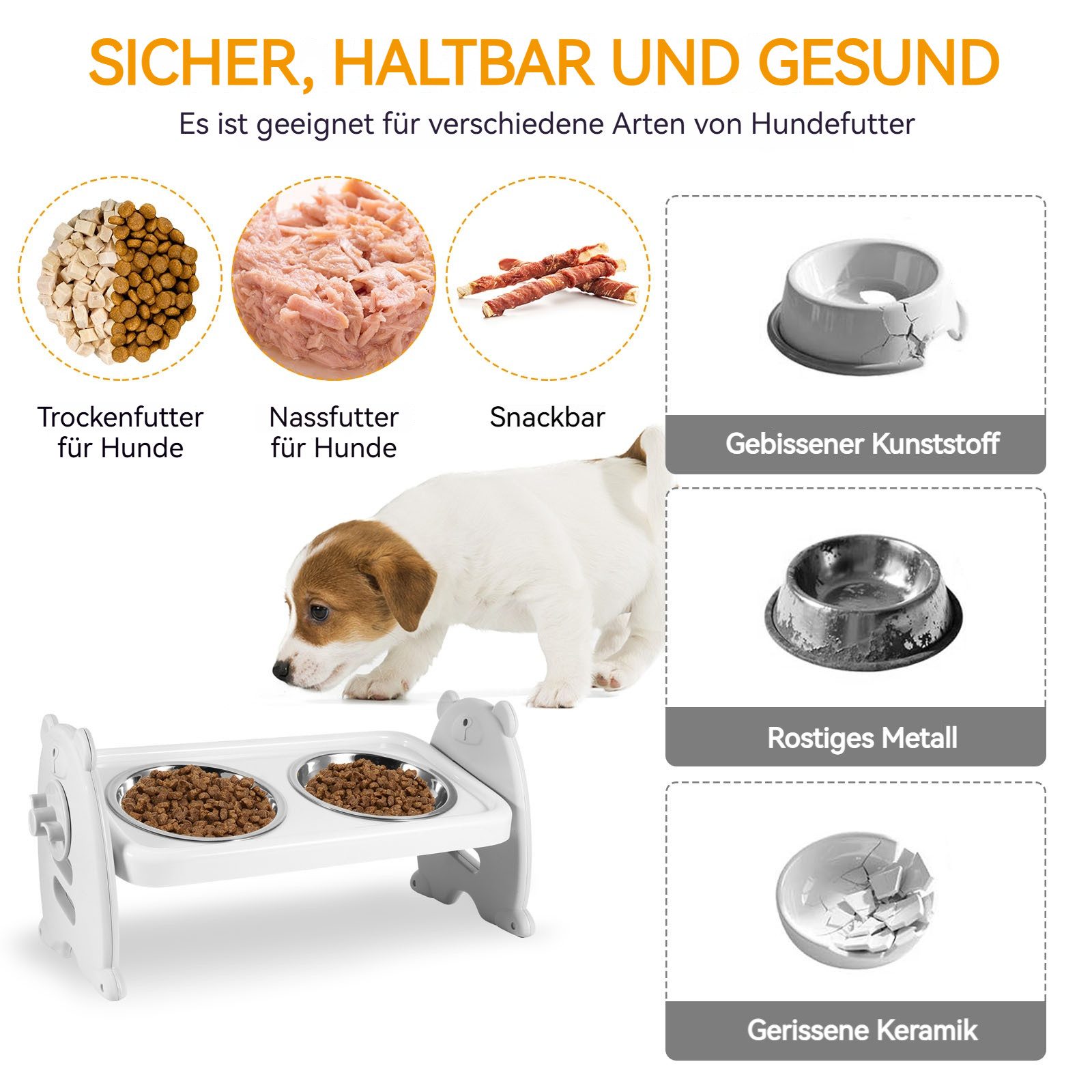 BlingBin Futternapf Erhöhter Hundenapf, Hunde-Futterstation, mit 2 Edelstahl-Futternäpfe, Edelstahl, 3-stufig verstellbar, für kleine Hunde & Katzen,erhöhter Futterspender