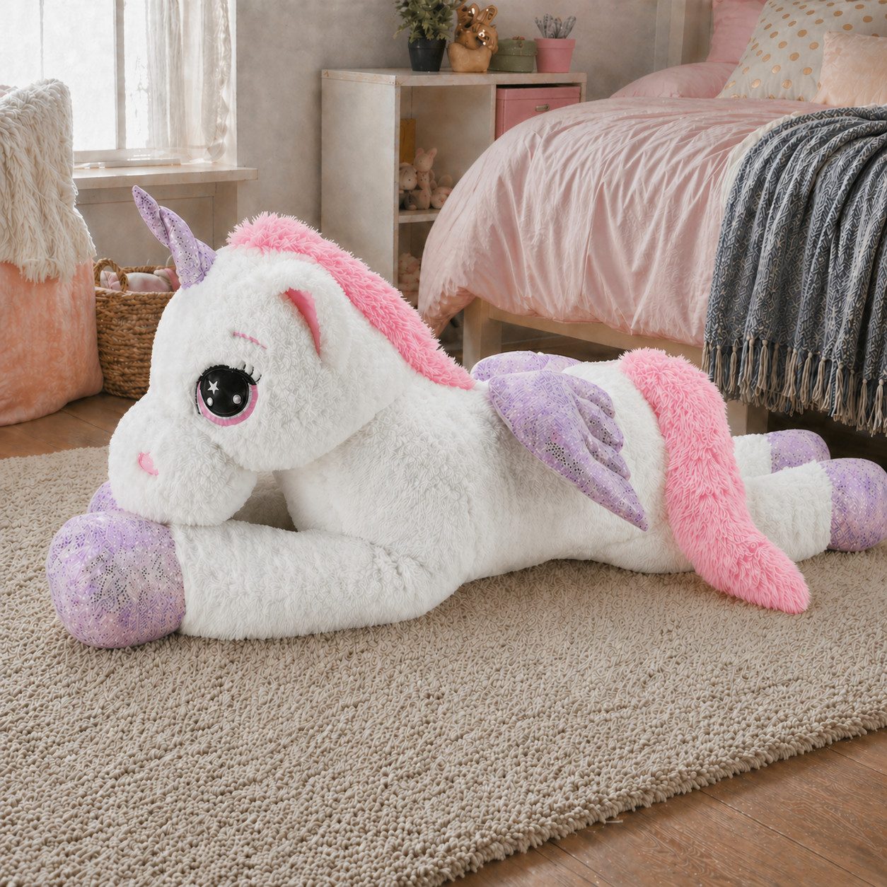 Sweety-Toys Kuscheltier Sweety Toys 8056 Einhorn Plüschtier 130cm Kuscheltier weiß rosa
