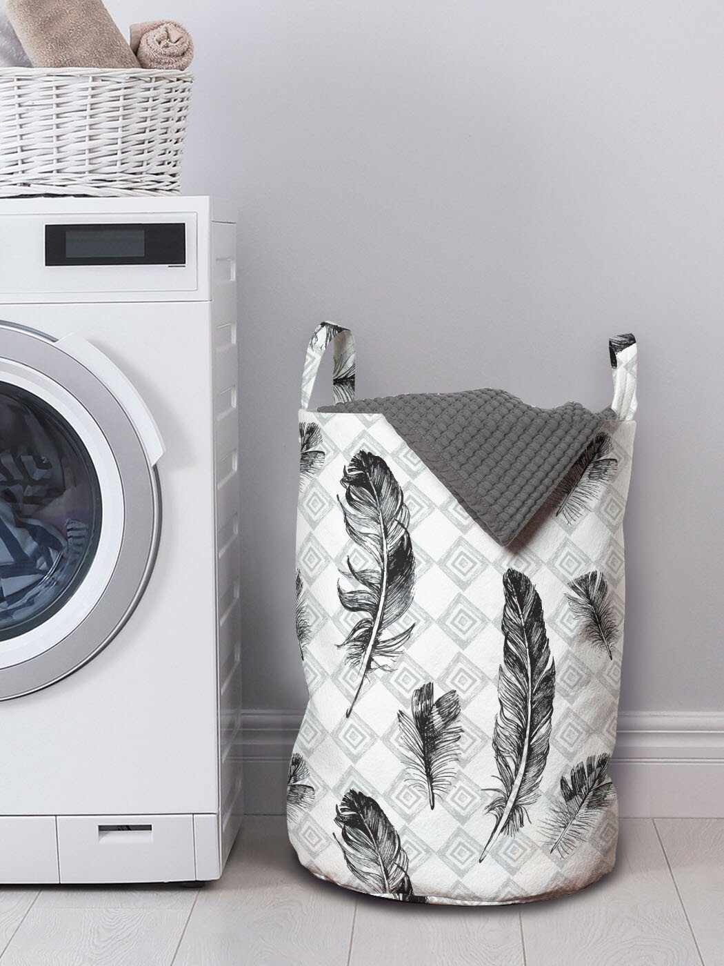 Wäschesäckchen Abakuhaus für mit Grunge Kordelzugverschluss Waschsalons, Geometrische Griffen Gothic Feder Wäschekorb