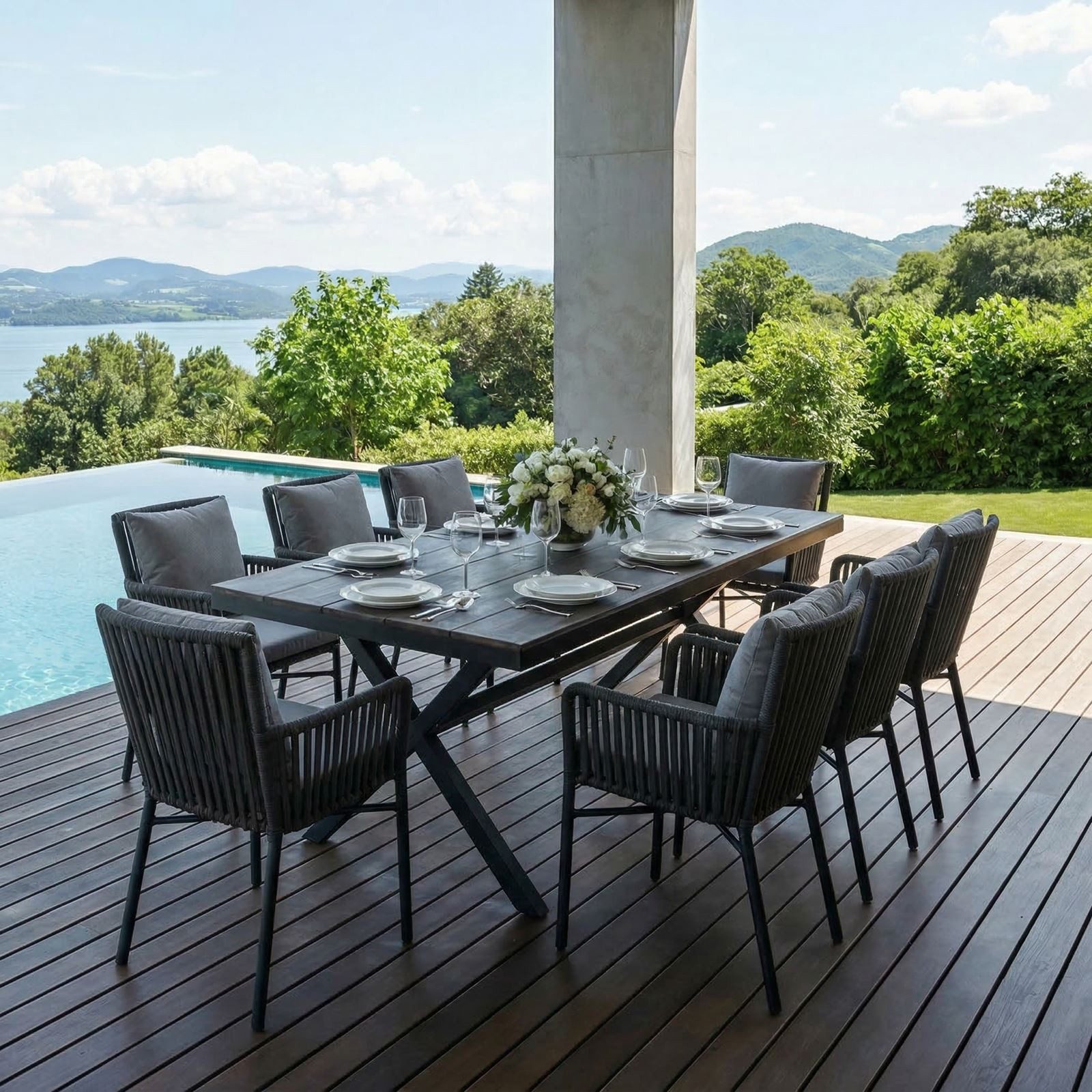 IDIMEX Garten-Essgruppe AFUERA, Gartenmöbelset für 8 Personen, wetterfester Materialmix Schwarz