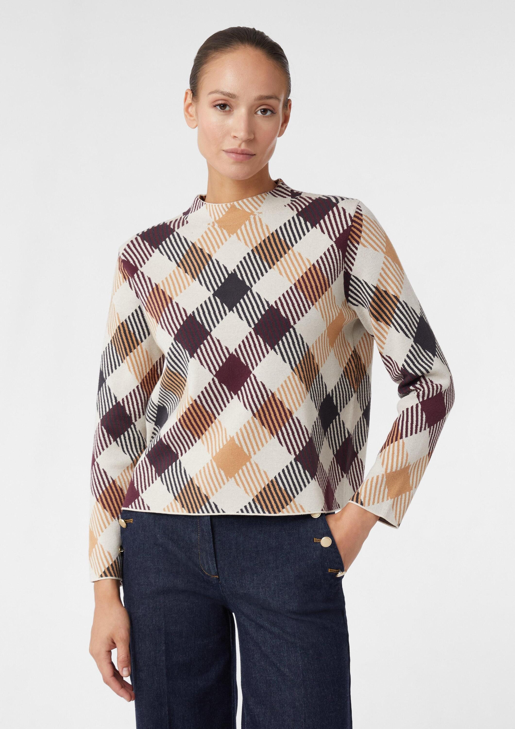 comma Longpullover Strickpullover Karo-Strickpullover aus Viskosemix mit St günstig online kaufen