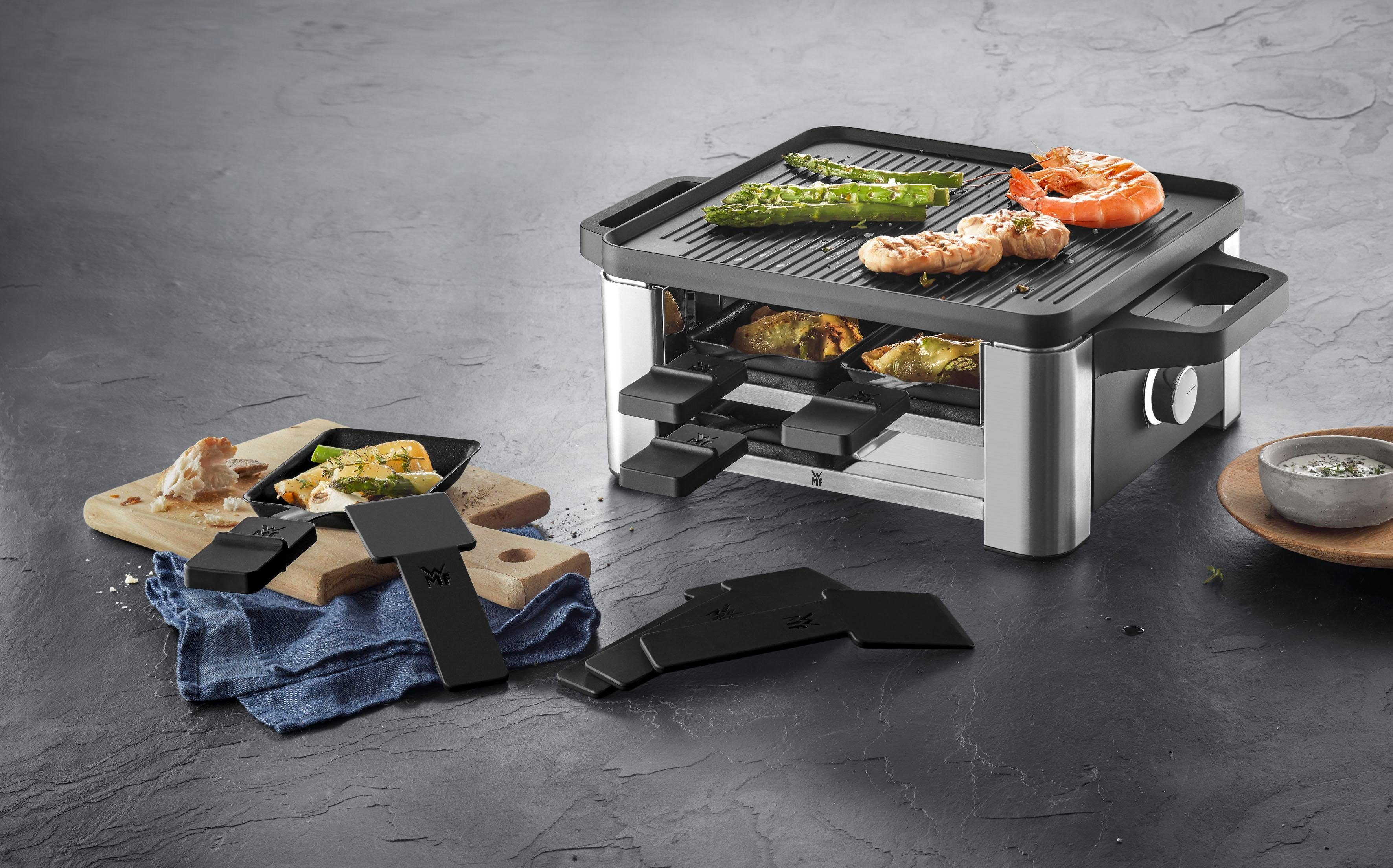 WMF Raclette LONO for 4, 4 Raclettepfännchen, 870 W, Spritzschutz, spülmaschinengeeignet, antihaftbeschichtet