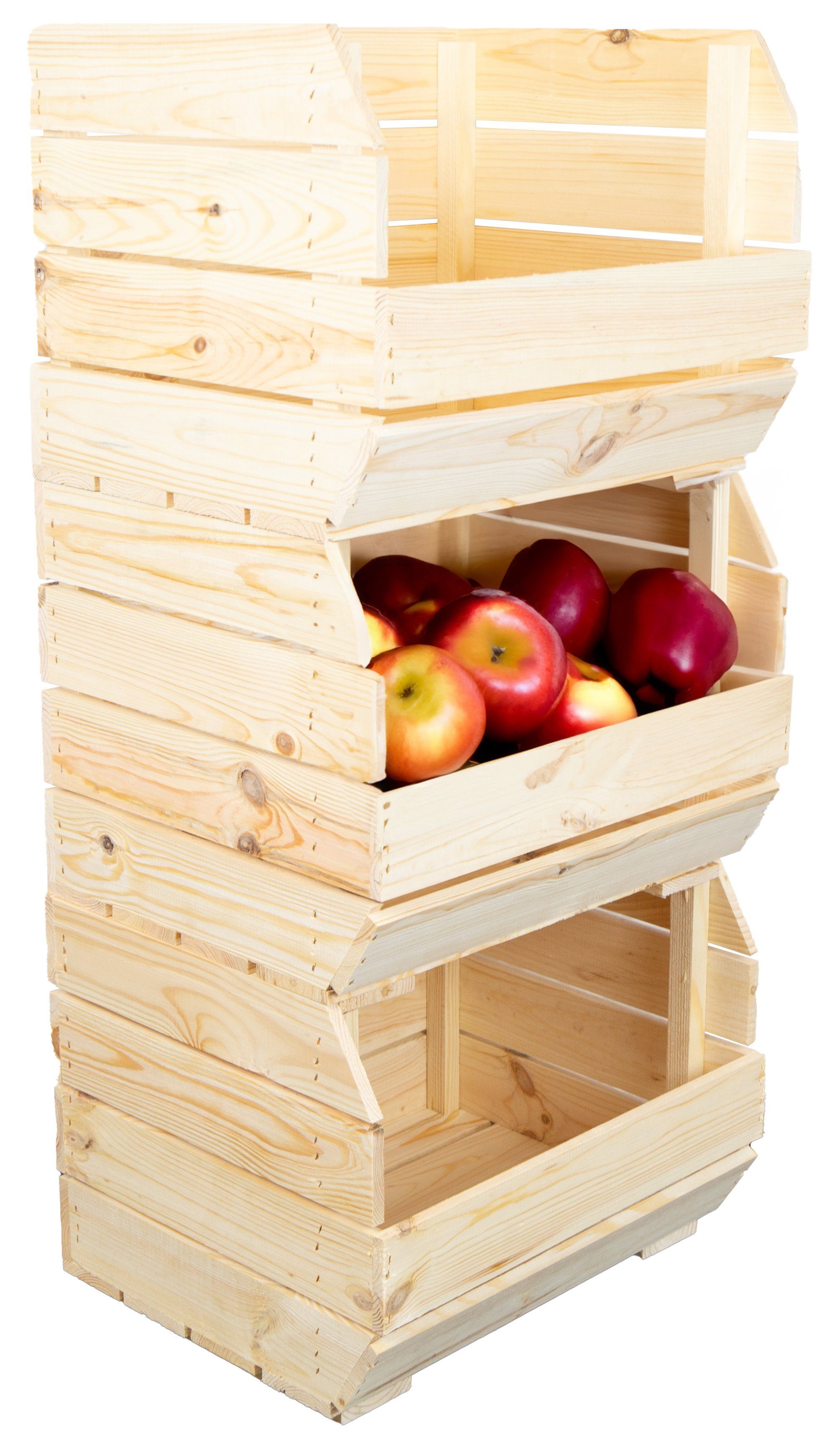Kistenkolli Altes Land Allzweckkiste 3er Set Küchenregal Olaf 40x33x30 cm natur Gemüsekiste Holzkiste (Spar-Set, 1er Set)