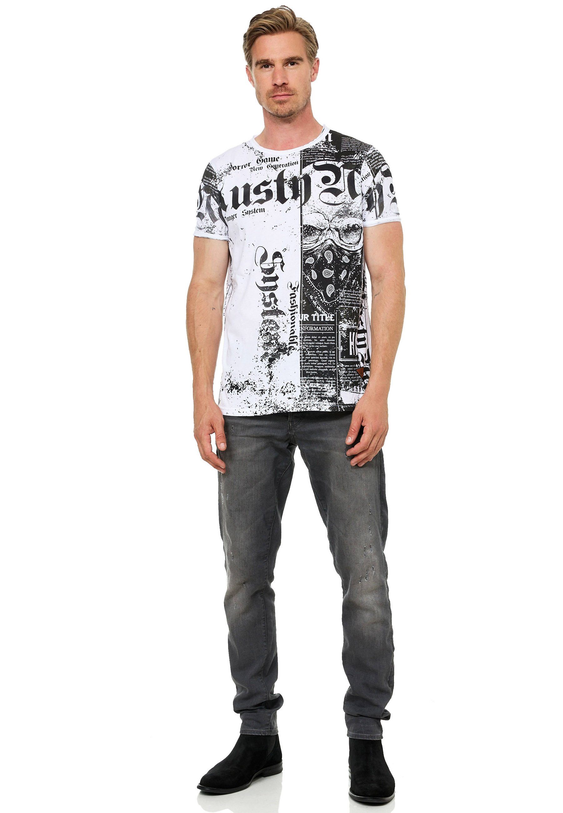 Rusty Neal T-Shirt mit Allover-Print anthrazit Used-Look im