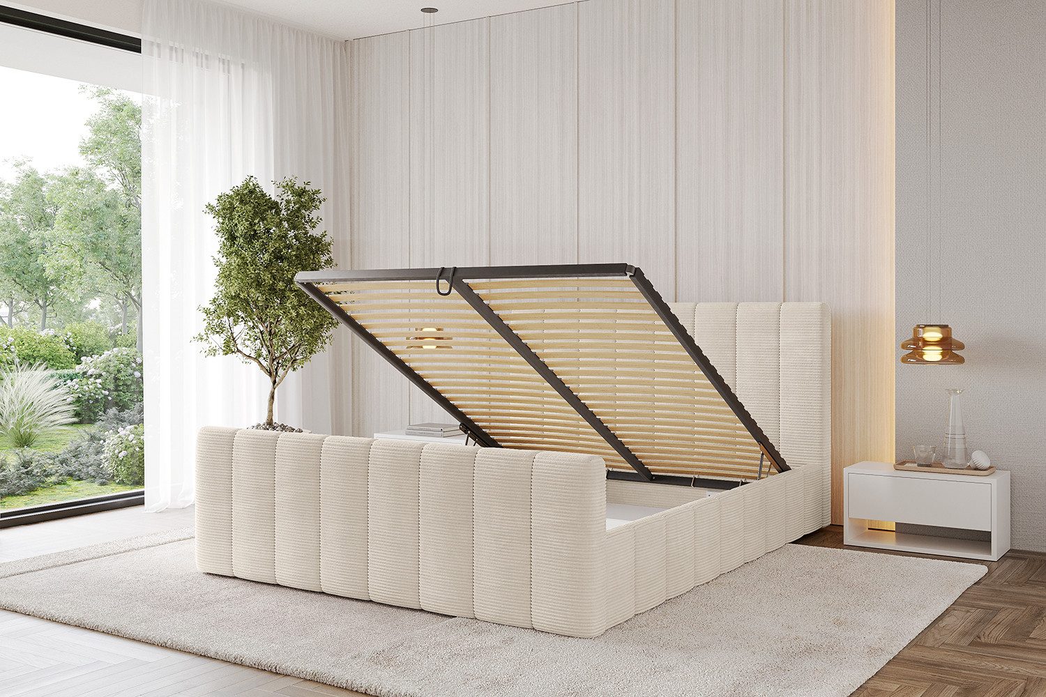 ALTDECOR Polsterbett FINO-Z (Polsterbett mit Bettkasten und Lattenrost, Boxbett mit Matratze), Doppelbett mit Stauraum, Bett mit Kopfteil