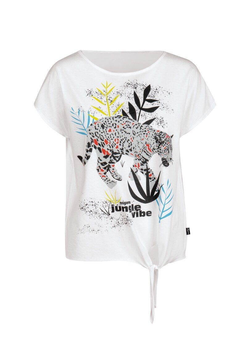 mit exotischem T-Shirt Trigema T-Shirt Druckmotiv TRIGEMA