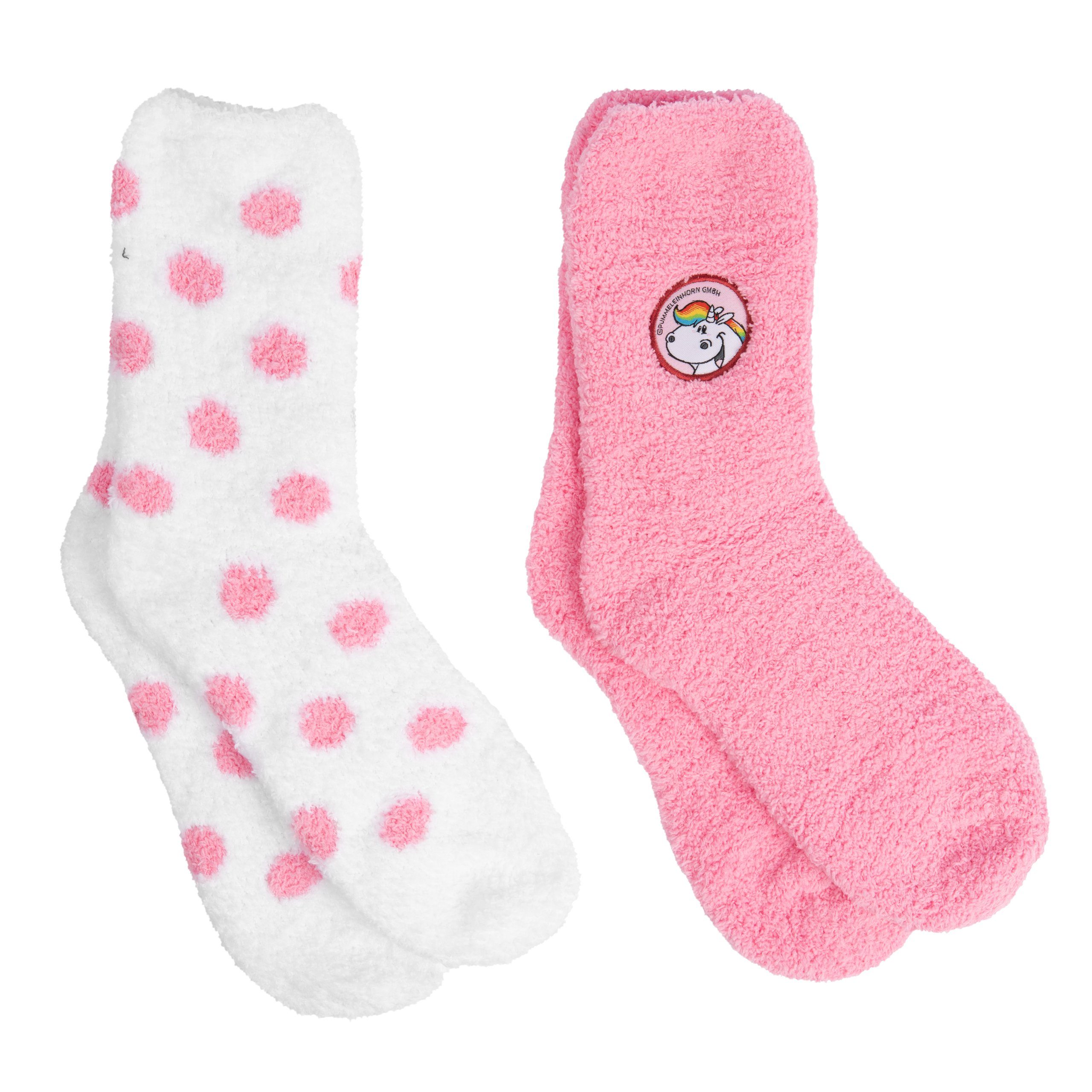 United Labels® Socken Pummel & Friends Kuschelsocken für Damen Weiß/Rosa  (2er Pack)