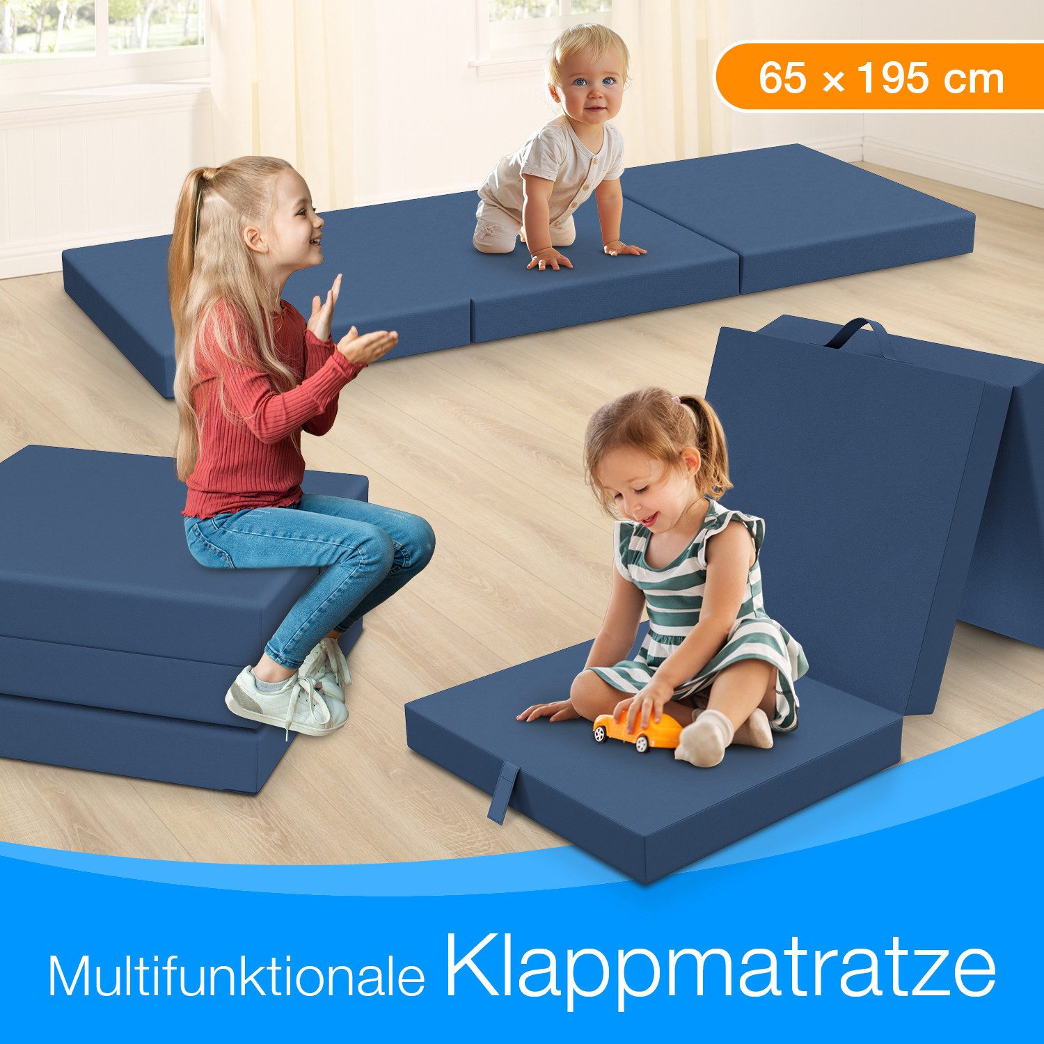 Klappmatratze Faltbare Kinder- & Erwachsenen-Reisematratze für Camping und Reisen, ELONEO, 9 cm hoch, verschied. Motive, inkl. Griff & Halteband
