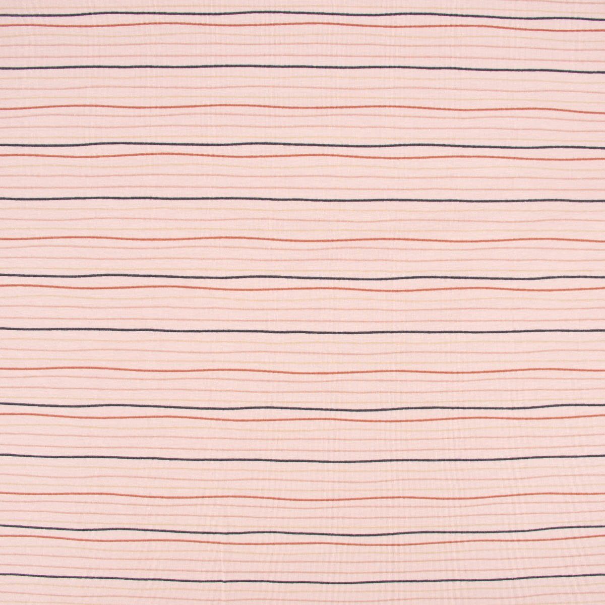 Thumbnail - SCHÖNER LEBEN. Stoff Baumwolljersey Streifen Wellen 2mm rosa rost beige schwarz 1,50m, allergikergeeignet