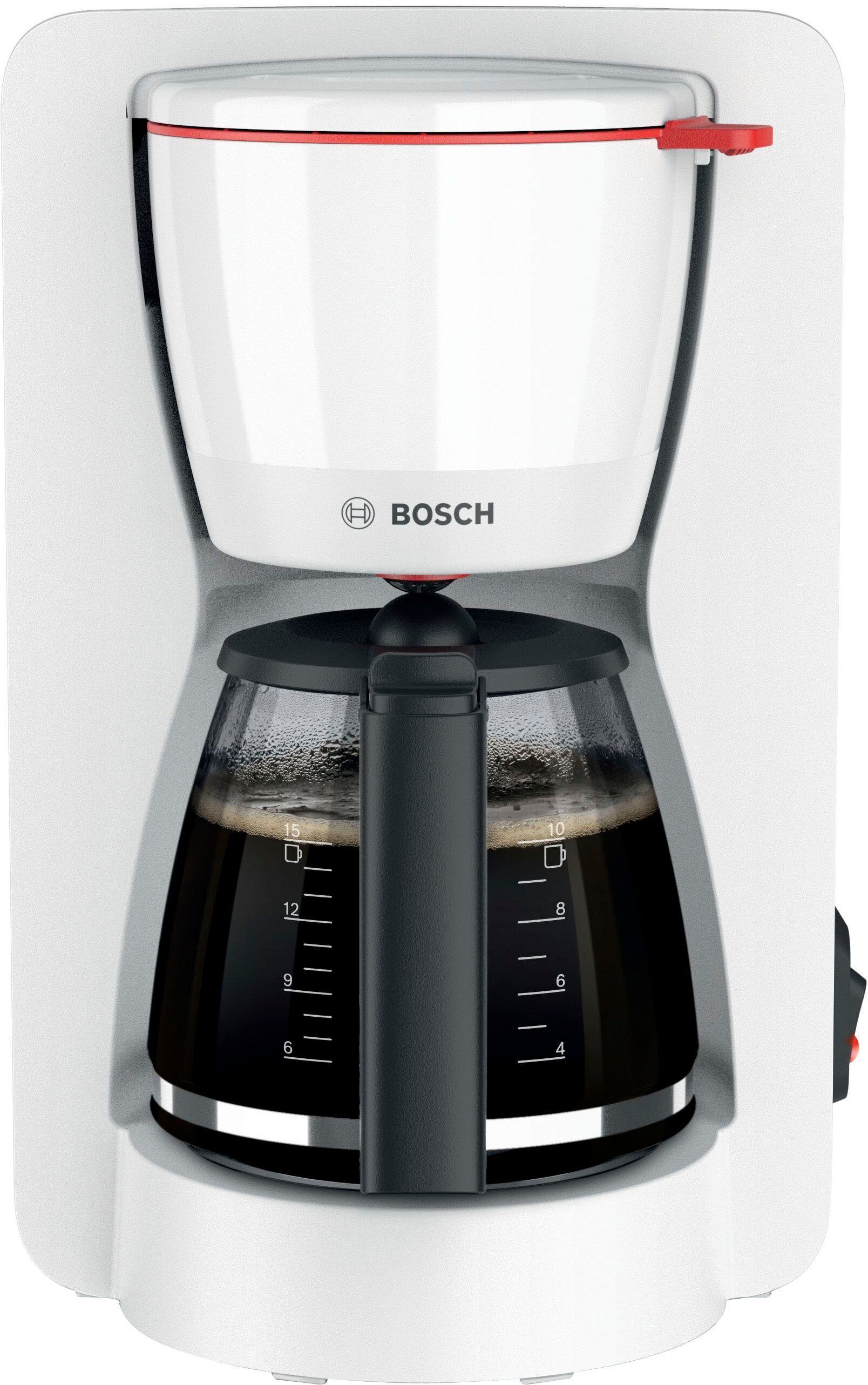 BOSCH Filterkaffeemaschine MyMoment TKA2M111, 1,25l Kaffeekanne, Papierfilter 1x4, für 10-15 Tassen, Glaskanne, 40min Warmhaltefunktion, 1200 W