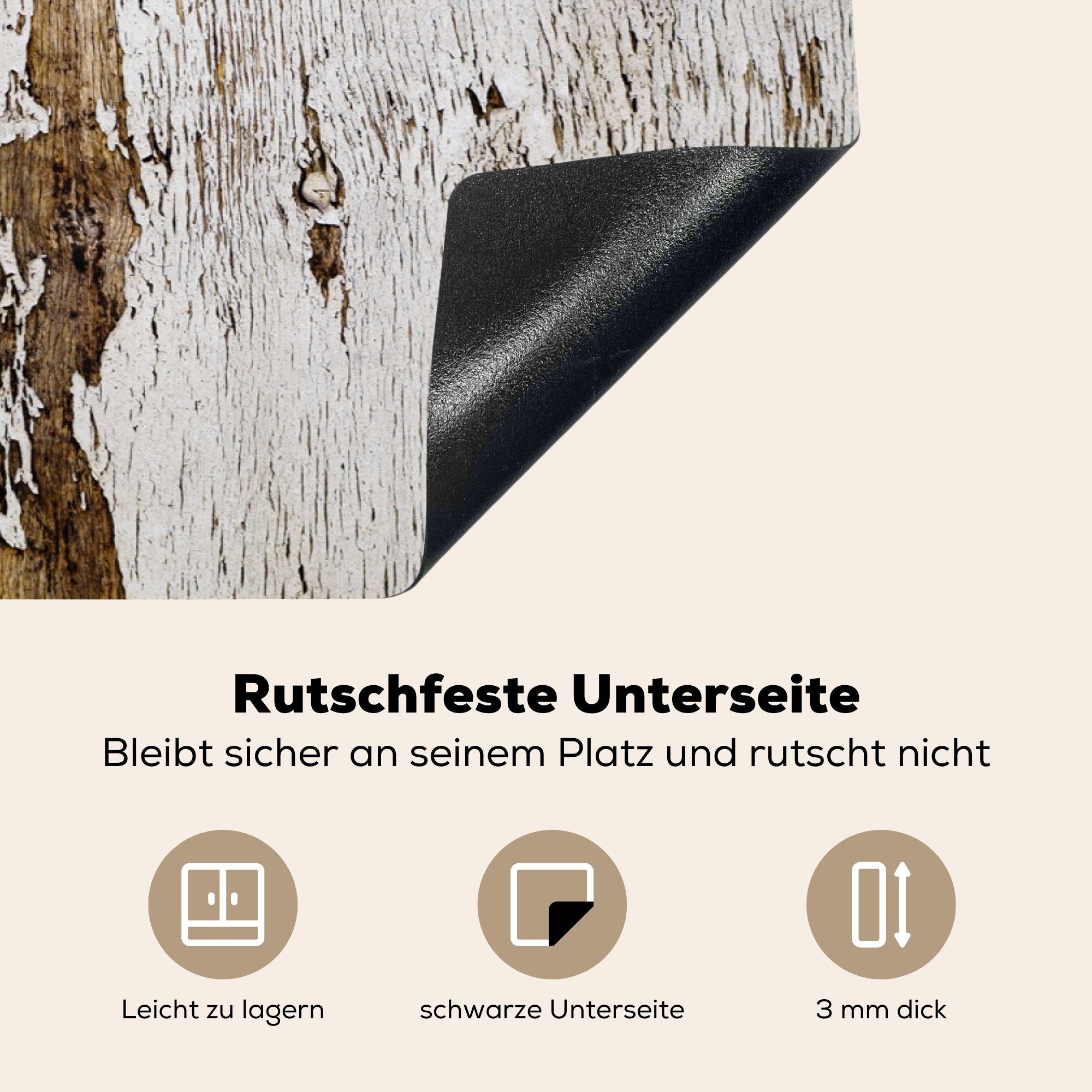 Holz 81x52 cm, MuchoWow die - Herdblende-/Abdeckplatte Schutz küche, - Ceranfeldabdeckung Induktionskochfeld (1 Vinyl, tlg), für Rustikal Baum,