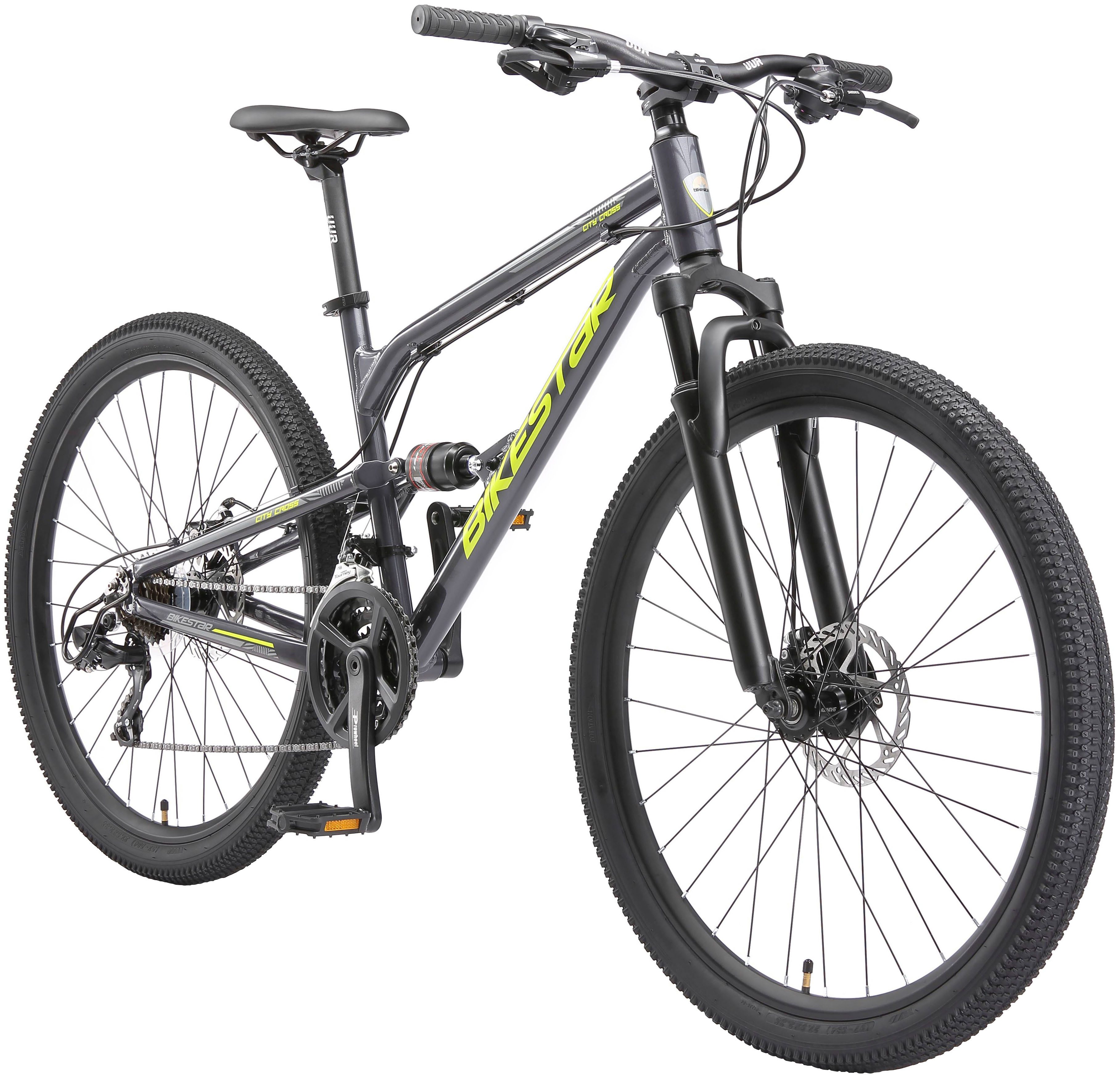 Bikestar Mountainbike, 21 Gang Shimano RD-TY300 Schaltwerk, Kettenschaltung, für Damen und Herren, Kettenschaltung