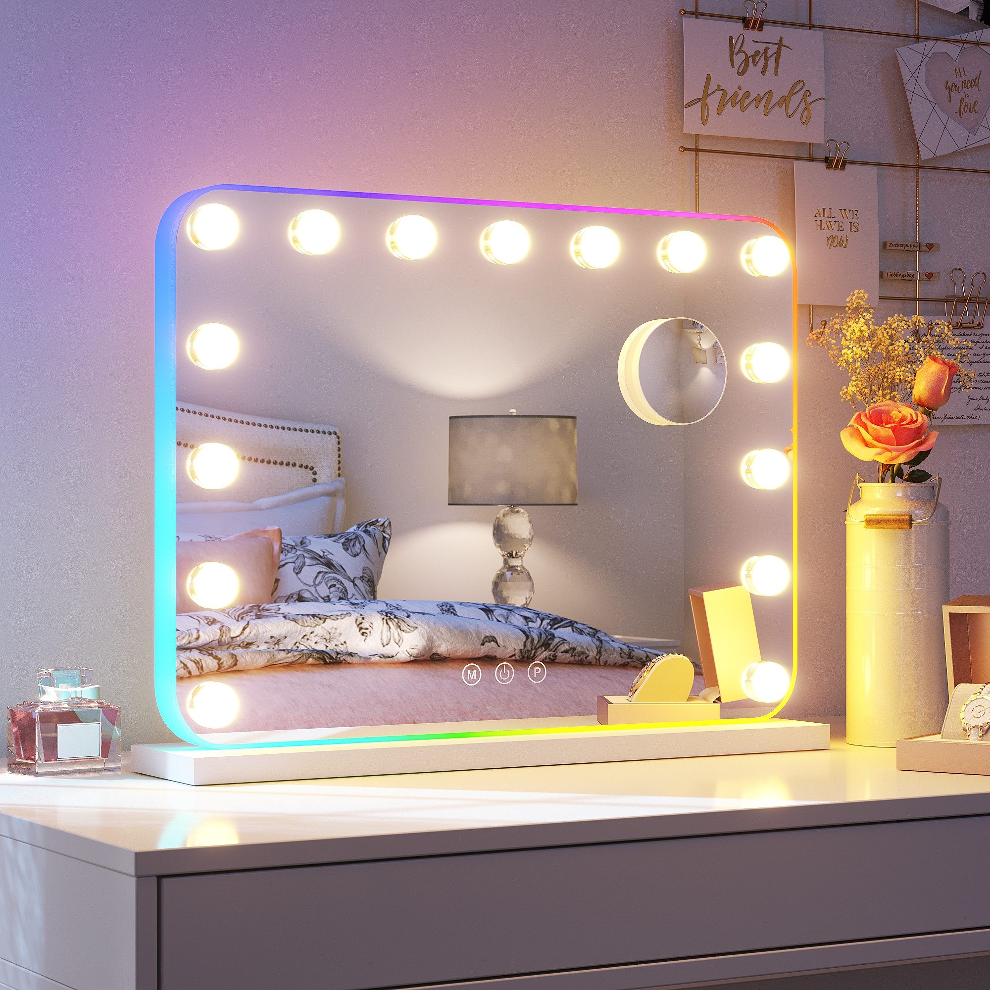 SONNI Schminkspiegel Kosmetikspiegel 15LED Schminkspiegel mit 3 Farbe Licht günstig online kaufen