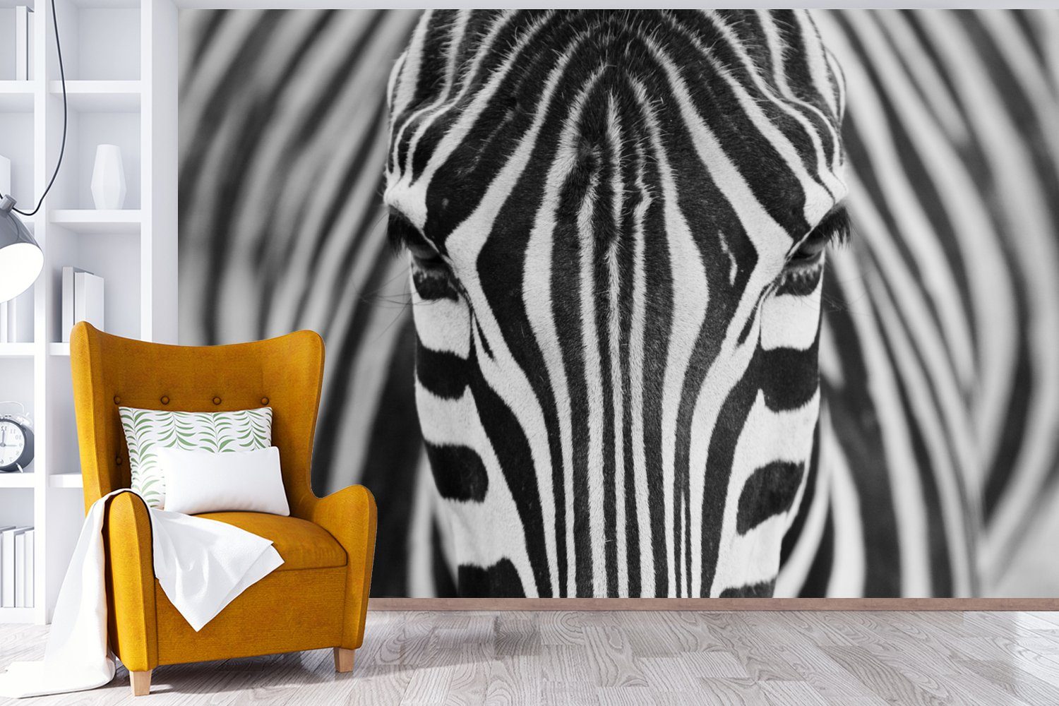 bedruckt, Zebra (6 Kinderzimmer, Vinyl Porträt, und Tiere - weiß Schwarz Matt, Tapete Schlafzimmer, - Fototapete Wallpaper St), Wohnzimmer, MuchoWow - für