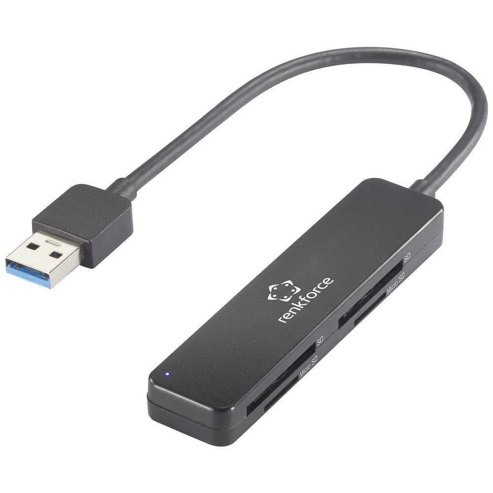 Renkforce Speicherkartenleser USB-A 3 tragbarer Kartenleser, 2 Karten gleichzeitig lesen/schreiben