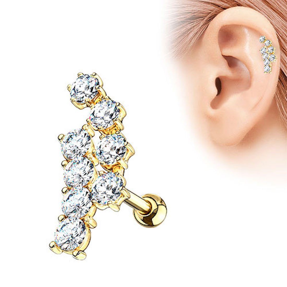 Taffstyle Piercing-Set Knorpel Ohrstecker Tragus Doppel Kristall Reihe, Glitzer Ohr Lippe Nasen Knorpel Cartilage Tragus Labret Nasenpiercing Gold