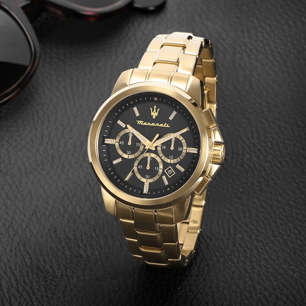 Herrenuhr Uhr Edelstahlarmband, Chronograph, Italy 52x44mm) Herren Maserati rund, gold MASERATI Made-In (ca. Chronograph groß