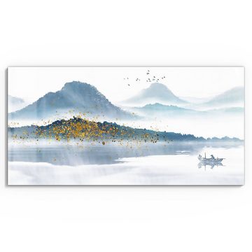 DEQORI Glasbild 'Berge mit Farbakzenten', 'Berge mit Farbakzenten', Glas Wandbild Bild schwebend modern