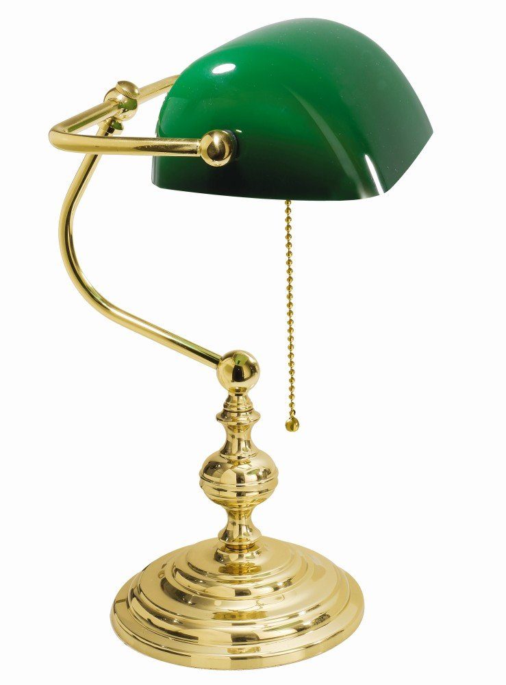 Licht-Erlebnisse Schreibtischlampe LAMPADE MINISTERO, ohne Karat Zugschalter Goldene Tischlampe Jugendstil Leuchtmittel, 24 Echt-Messing E27