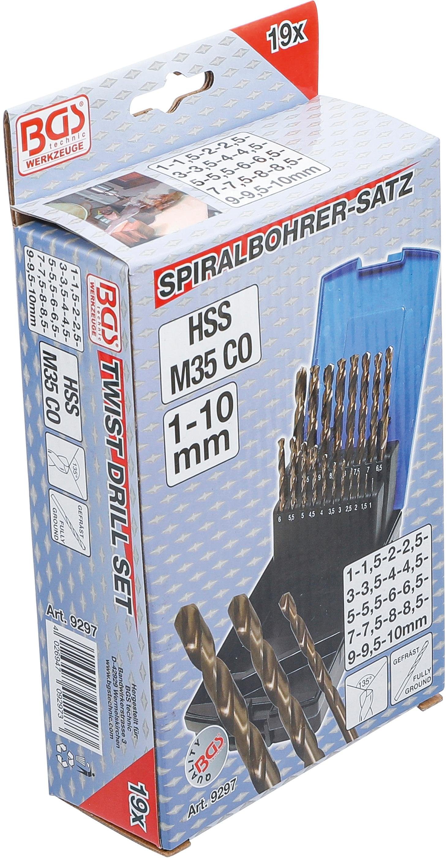 1 Spiralbohrer BGS Cobaltstahl, Spiralbohrer-Satz, 19-tlg. technic 10 M35 mm, HSS-G -