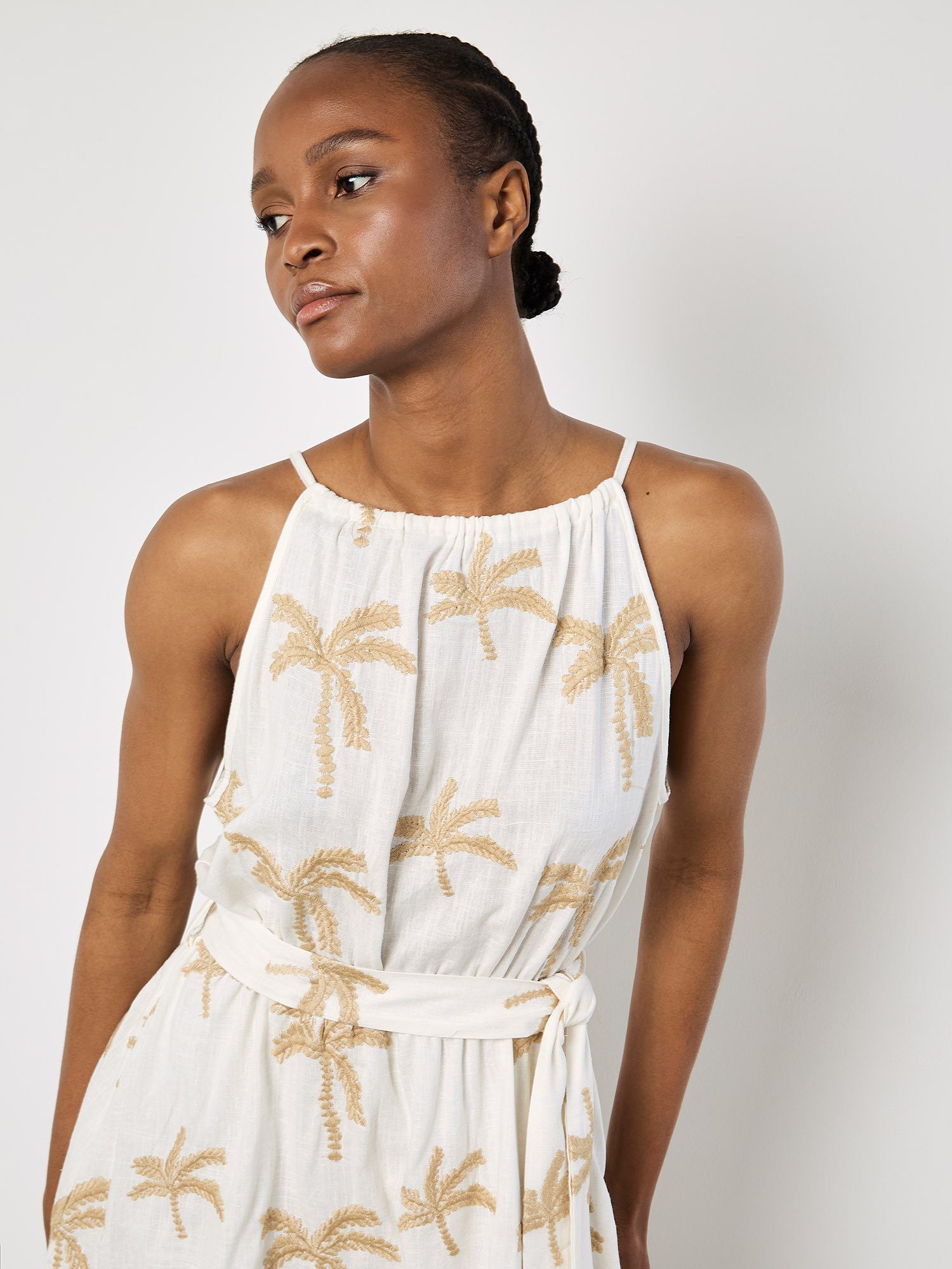 Apricot Minikleid Neckholder-Kleid (2-tlg., Stoffgürtel) mit Palmen-Muster günstig online kaufen