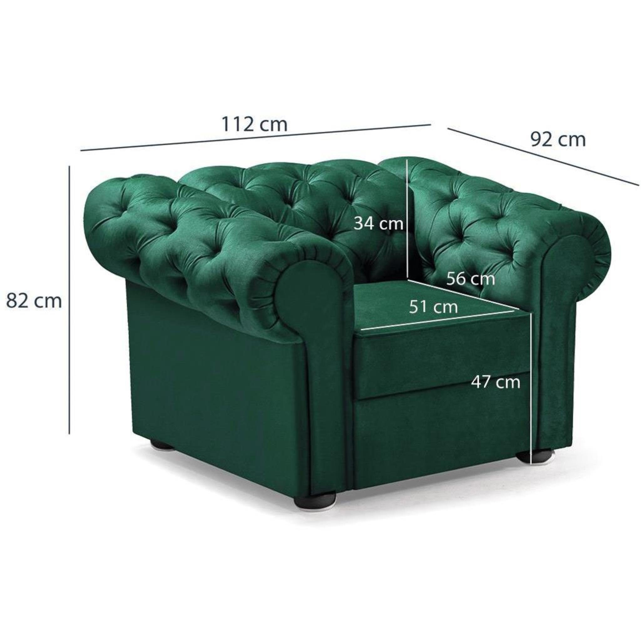 (Polstersessel Velours, aus mit 19) Chester Steppung), Sessel Beautysofa Wellenfederung (kronos mit Flasches Grün Loungesessel