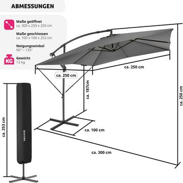 tectake Sonnenschirm Apollon, geeignetes Set für Terrasse oder Garten, Parasol inkl. Windsicherung und Schutzhülle, Kurbel