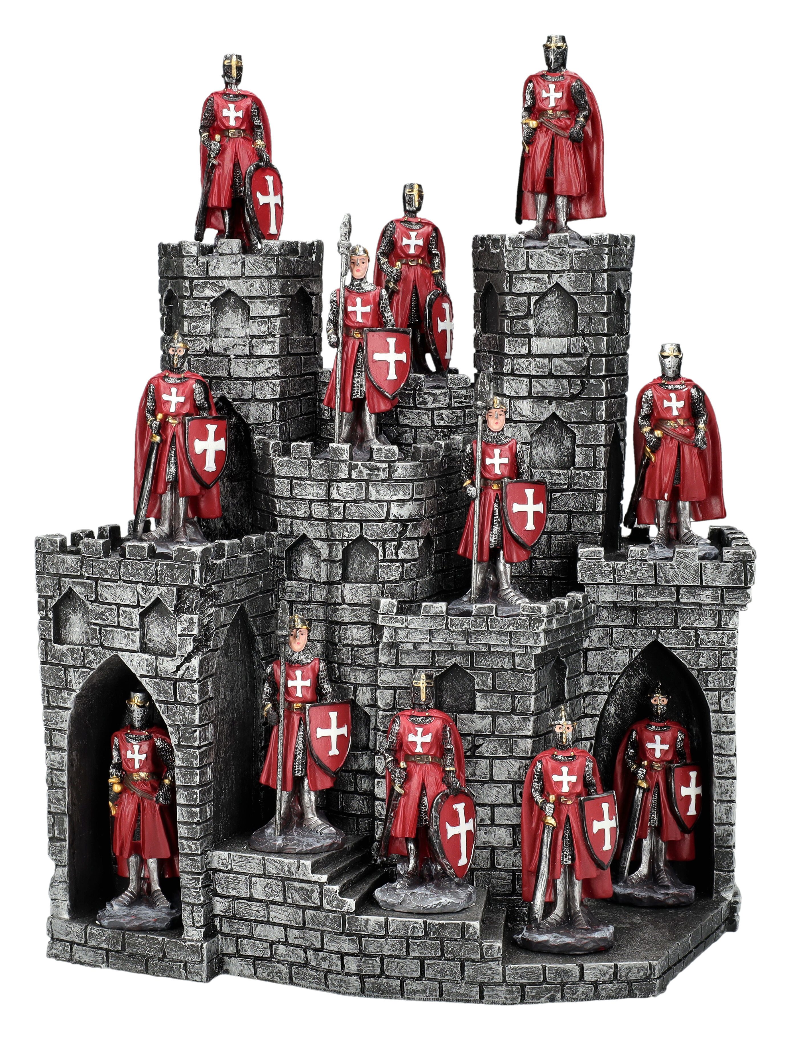 Dekofigur Ritterfiguren 12er Set mit Burg - Kreuzritter rot - Ritter Ritterburg