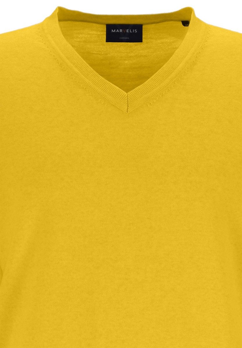 MARVELIS V-Ausschnitt-Pullover Pullover - Merino - Casual Fit - V-Ausschnitt - Einfarbig - Gelb