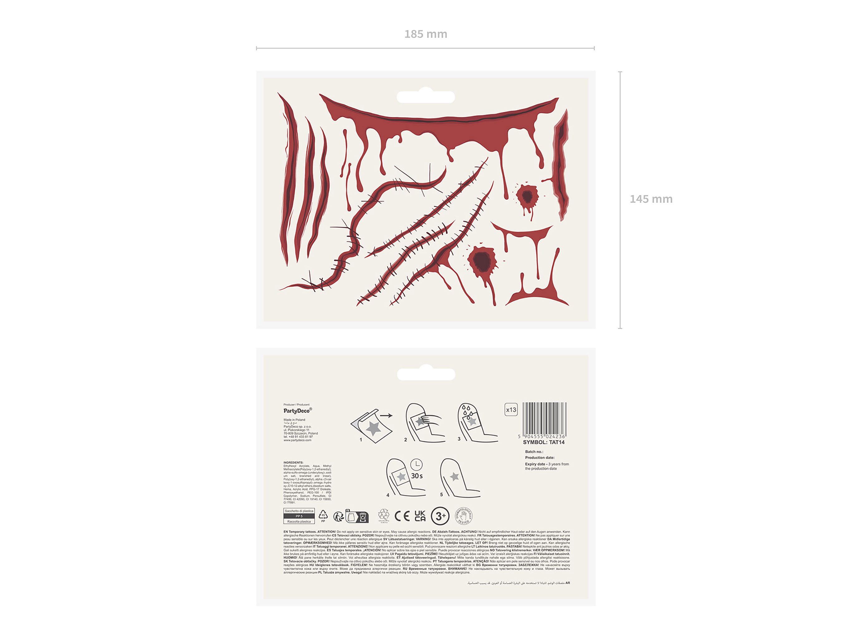 partydeco Schmuck-Tattoo, Temporäre Tattoos zum Aufkleben auf die Haut Narben Motiv