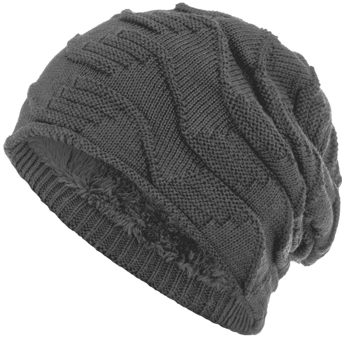 Mütze grau Beanie mit gefütterte Strickmuster Strickmütze compagno Wintermütze (1-St) elegantem Warm