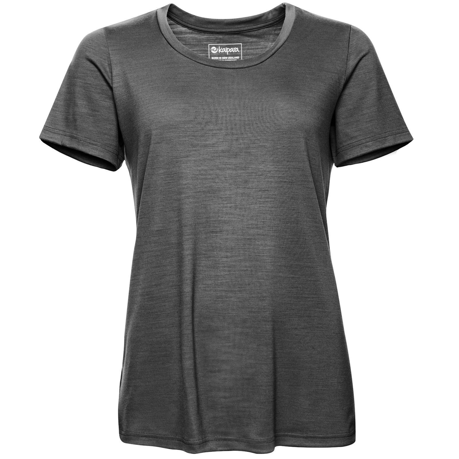 Kaipara - Merino Sportswear Rundhalsshirt URBAN Merino Shirt Damen Kurzarm Regular 200 weiter Ausschnitt (1-tlg) aus reiner Merinowolle Made in Germany Anthrazit-Melange