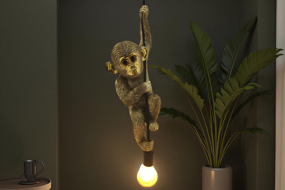 riess-ambiente Hängeleuchte MONKEY 55cm gold - Affe, Skulptur, handgefertigt, exotisch, Dschungel, keine besonderen Funktionen, ohne Leuchtmittel, Tierische Pendelleuchte - ideal für Wohnzimmer, Schlafzimmer oder Flur