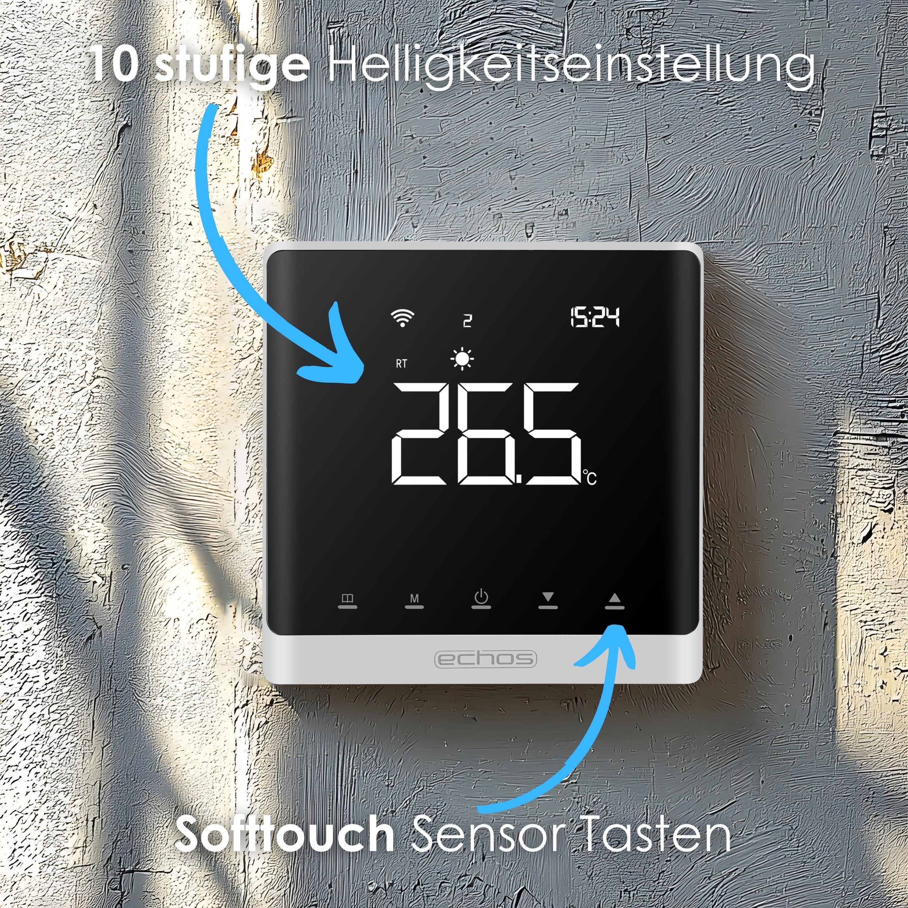 echos Room Thermostat WiFi Wall Thermostat Eco-4180, electronic, dimmable display, touch buttons, Smart Life app control, voice control