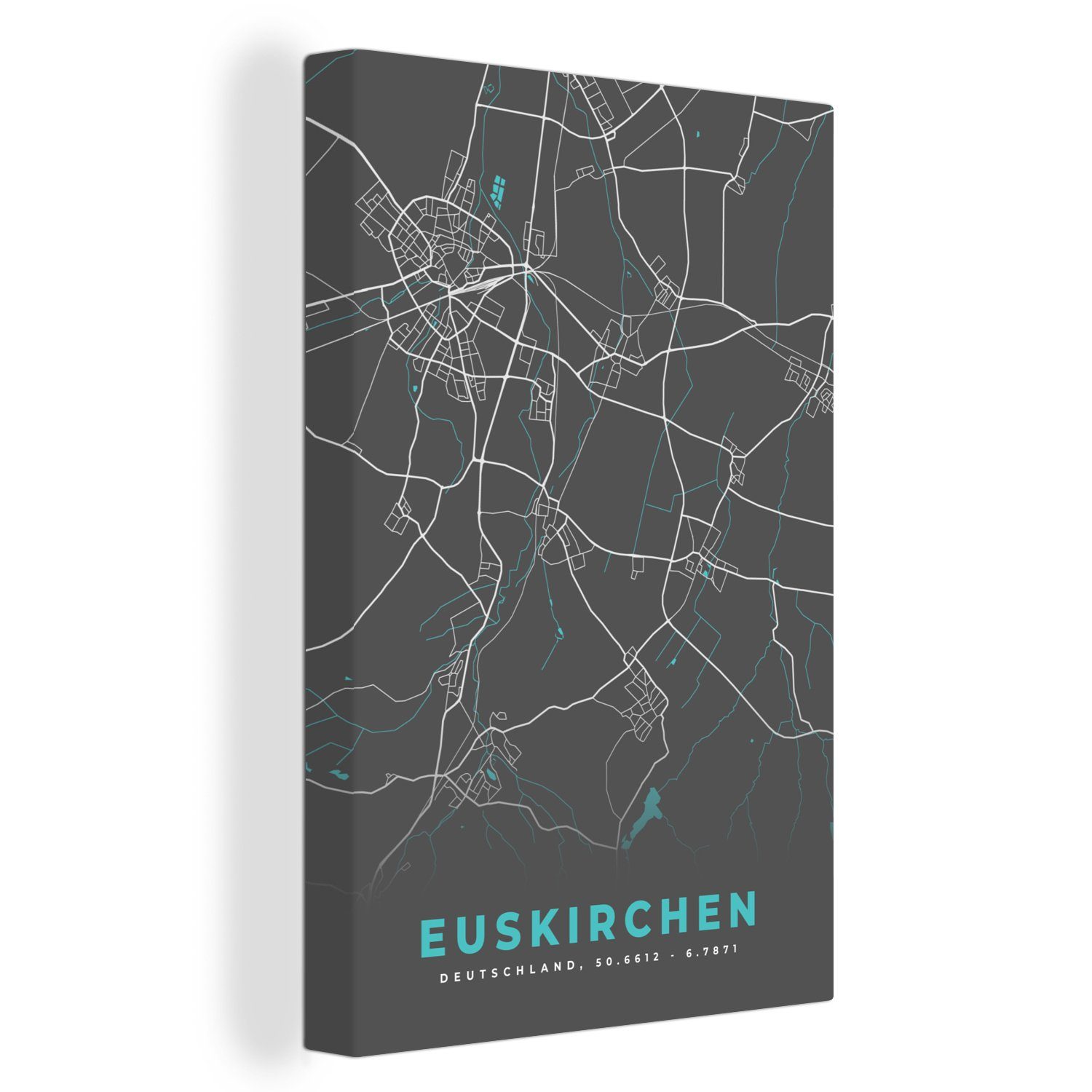 Gemälde, fertig St), cm (1 Blau, 20x30 Leinwandbild - - Deutschland bespannt Zackenaufhänger, inkl. Karte Euskirchen - - OneMillionCanvasses® Leinwandbild Stadtplan