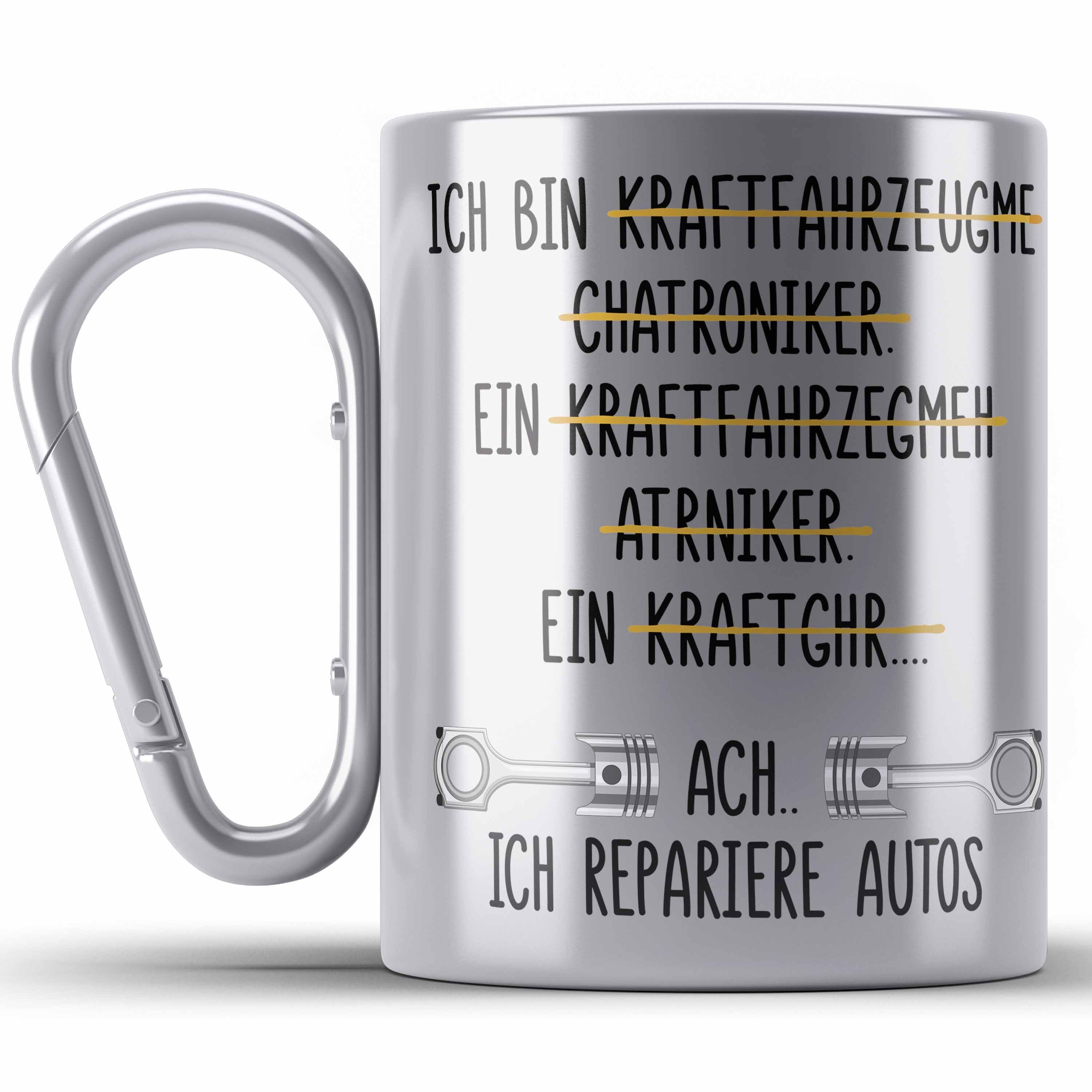 Edelstahl Silber für Automech mit Geschenk Thermotasse KFZ Spruch Trendation Mechaniker Lustig Tasse