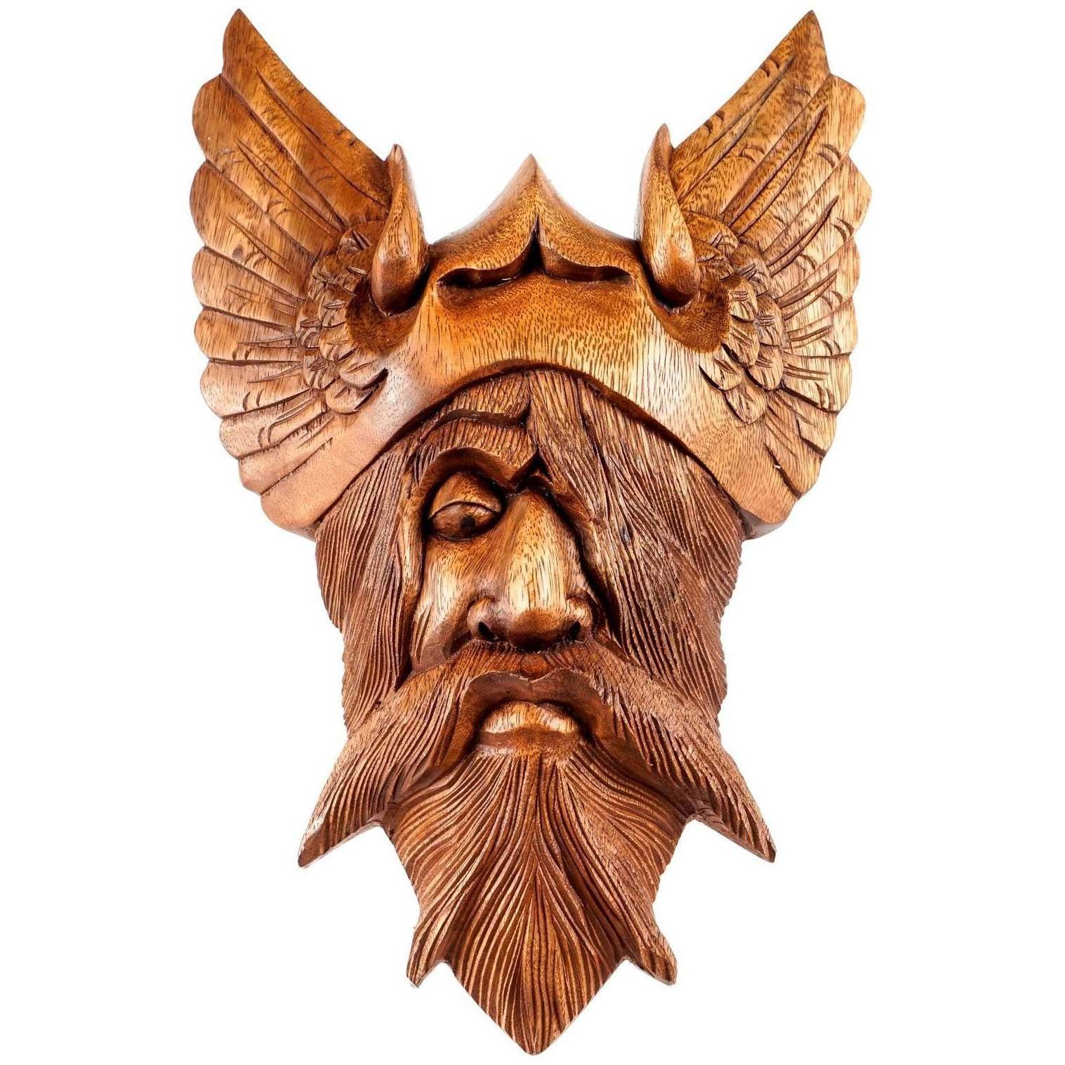 HOPLO Wanddekoobjekt Wandschmuck Odin Wandbild Holz Wikinger Gott Viking Wotan geschnitztes