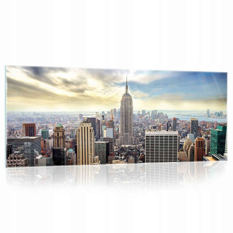 Wallarena Glasbild New York Stadt, 125x50 cm Modern Glasbilder Wohnzimmer Schlafzimmer Badezimmer, Bild Auf Glas Wandbilder, New York (Einteilig), Premium Glasbilder
