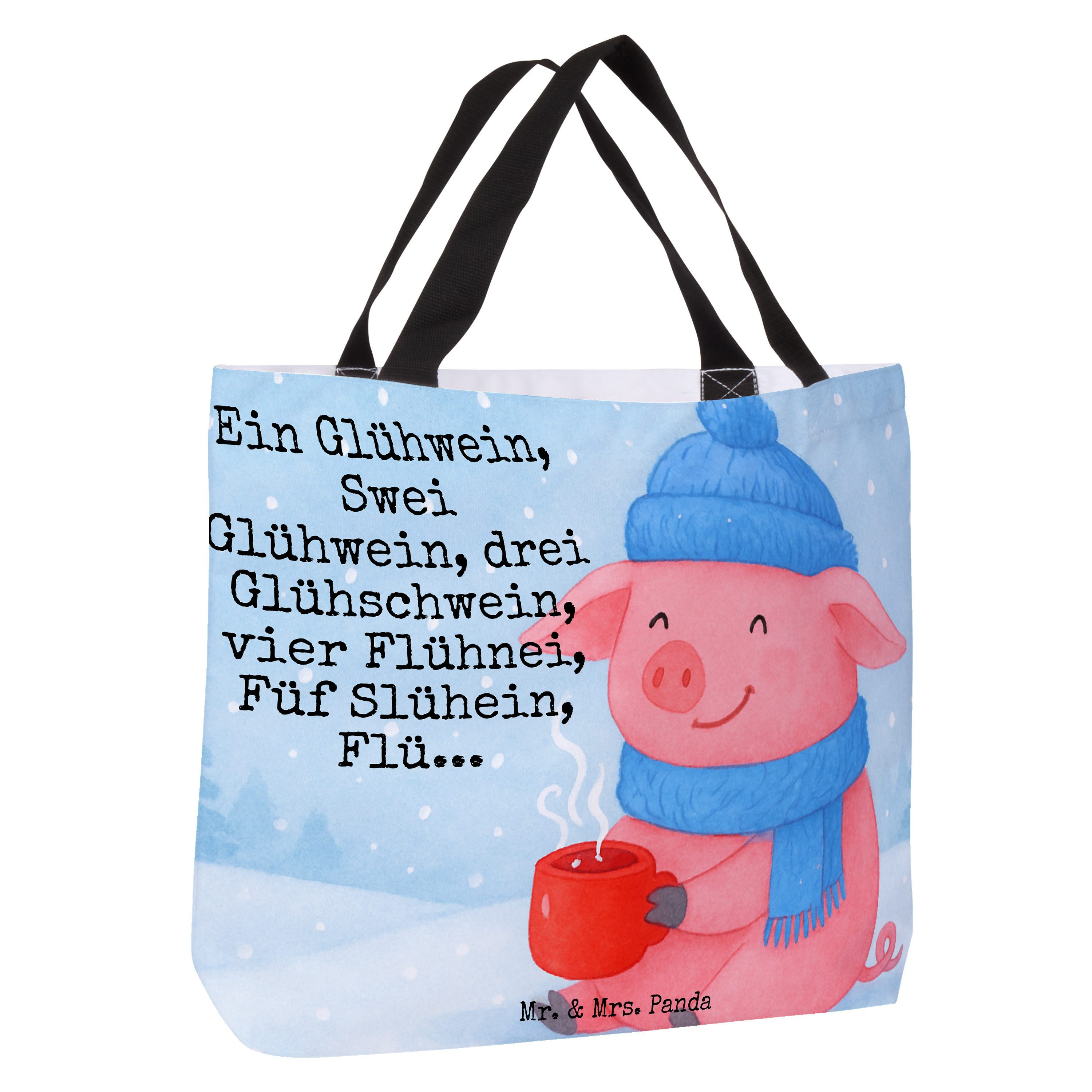 Mr. & Mrs. Panda Shopper Schweinchen Glühwein Design, Shopper, Weiß, Betrunken, Weihnachtsmark (Packung), Pandatasche Urlaubstasche Statement-Tasche
