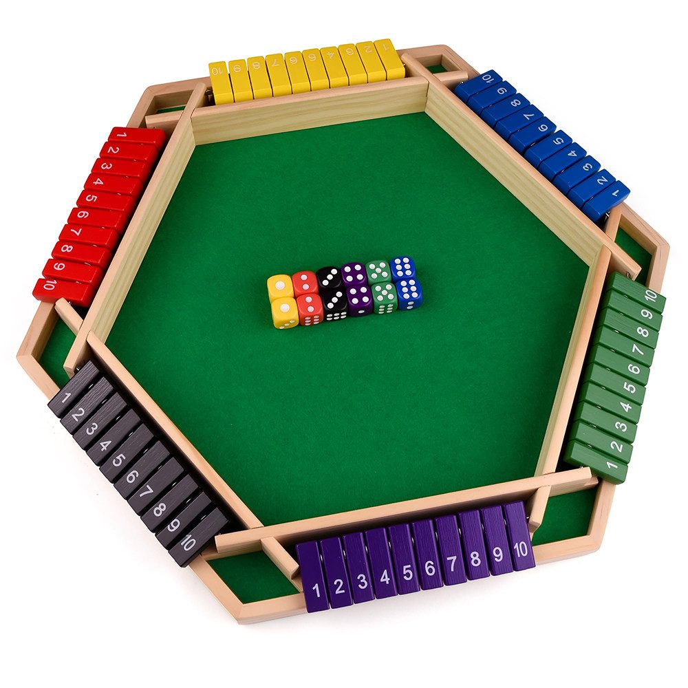 CLTYQ Spiel Shut The Box Spiel –Brettspiel,Holzspiel für 6 Spieler,für Erwachsene, klassisches Würfelspiel, Spaß, Box schließen, 10 Zahlen für Kinder