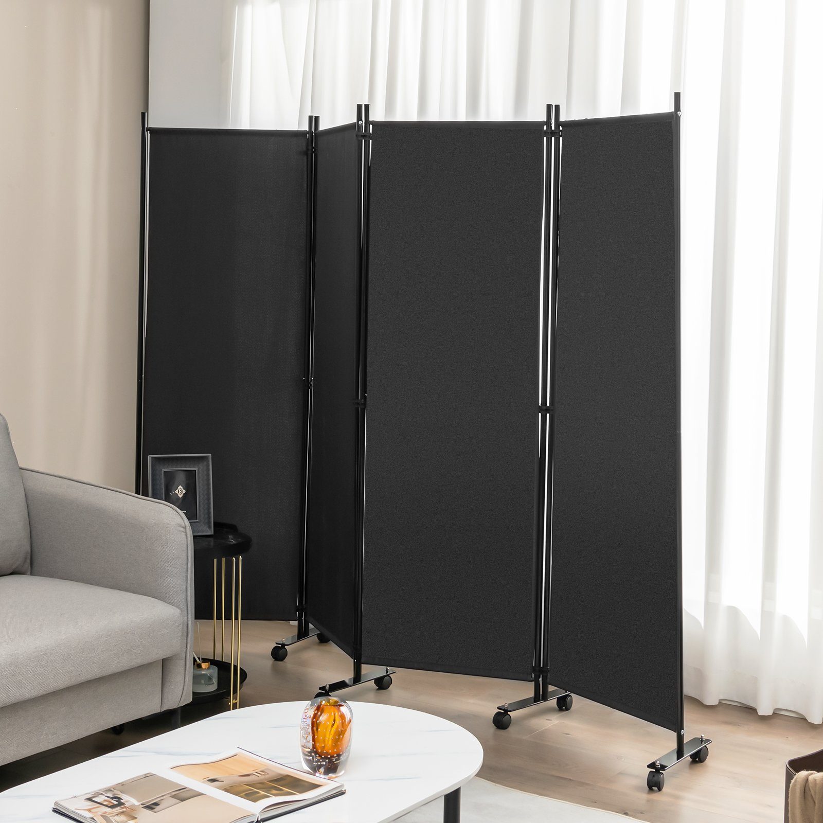 COSTWAY Paravent auf Rollen, 4 tlg., günstig online kaufen
