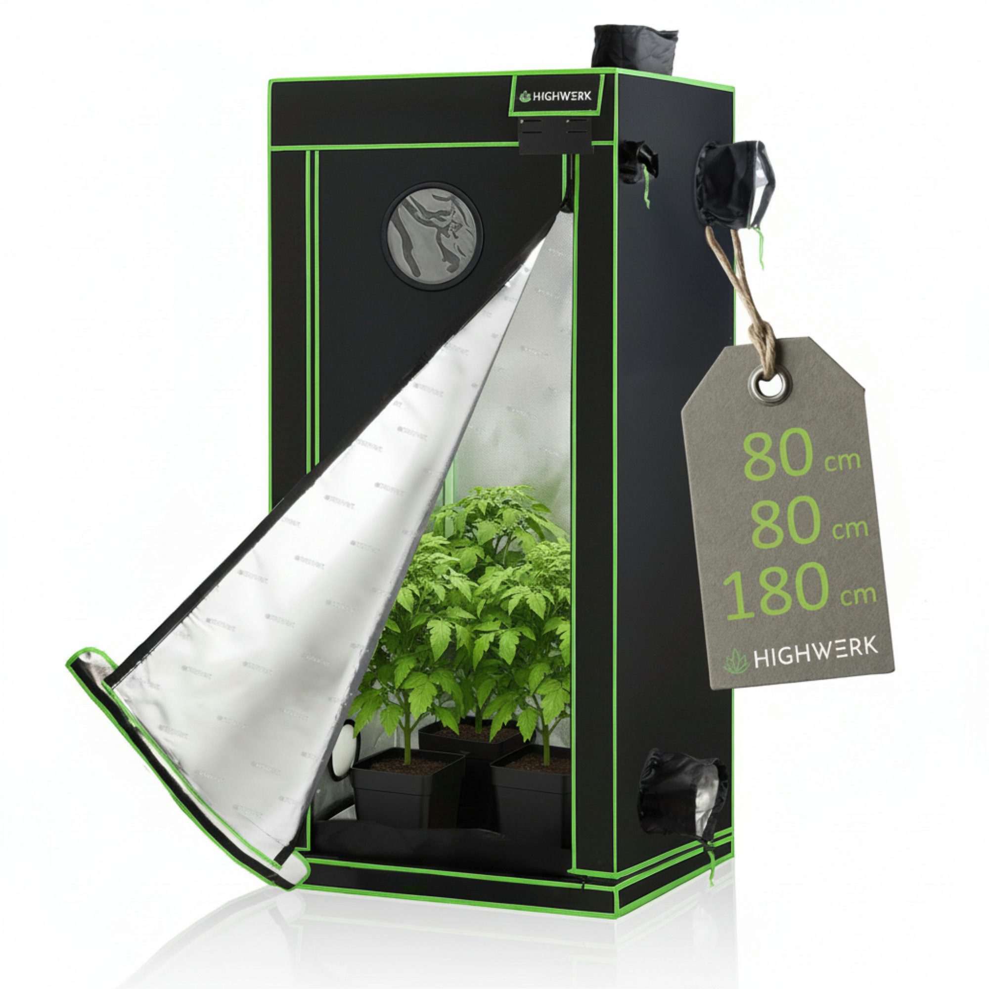 HIGHWERK Gewächshaus Growzelt 80 x 80 x 180 cm, Indoor Grow tent, schwarz grün